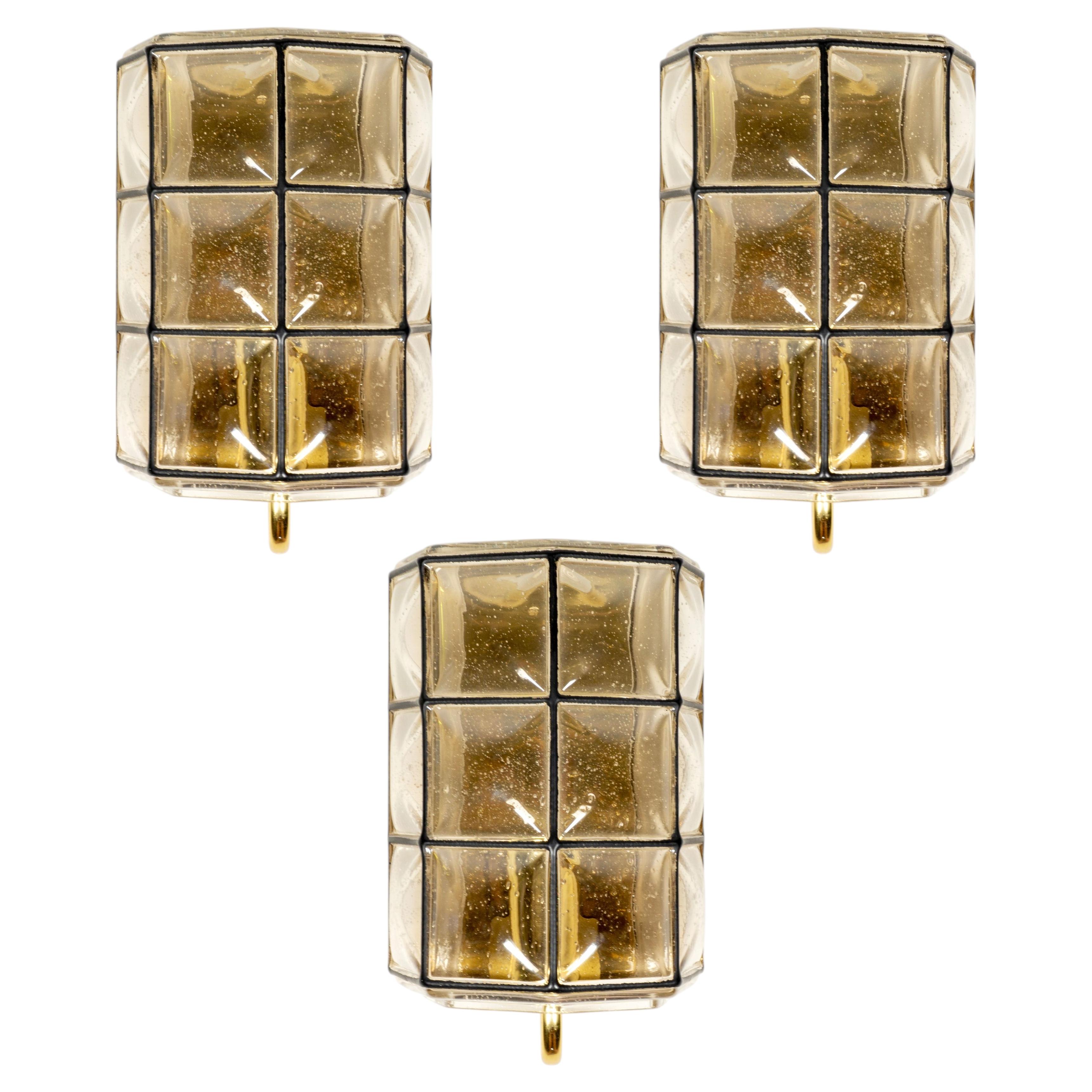 1 of 3 Limburg Wall Light Sconce, Brass & Bubble Glass, Mid-Century 1960s
