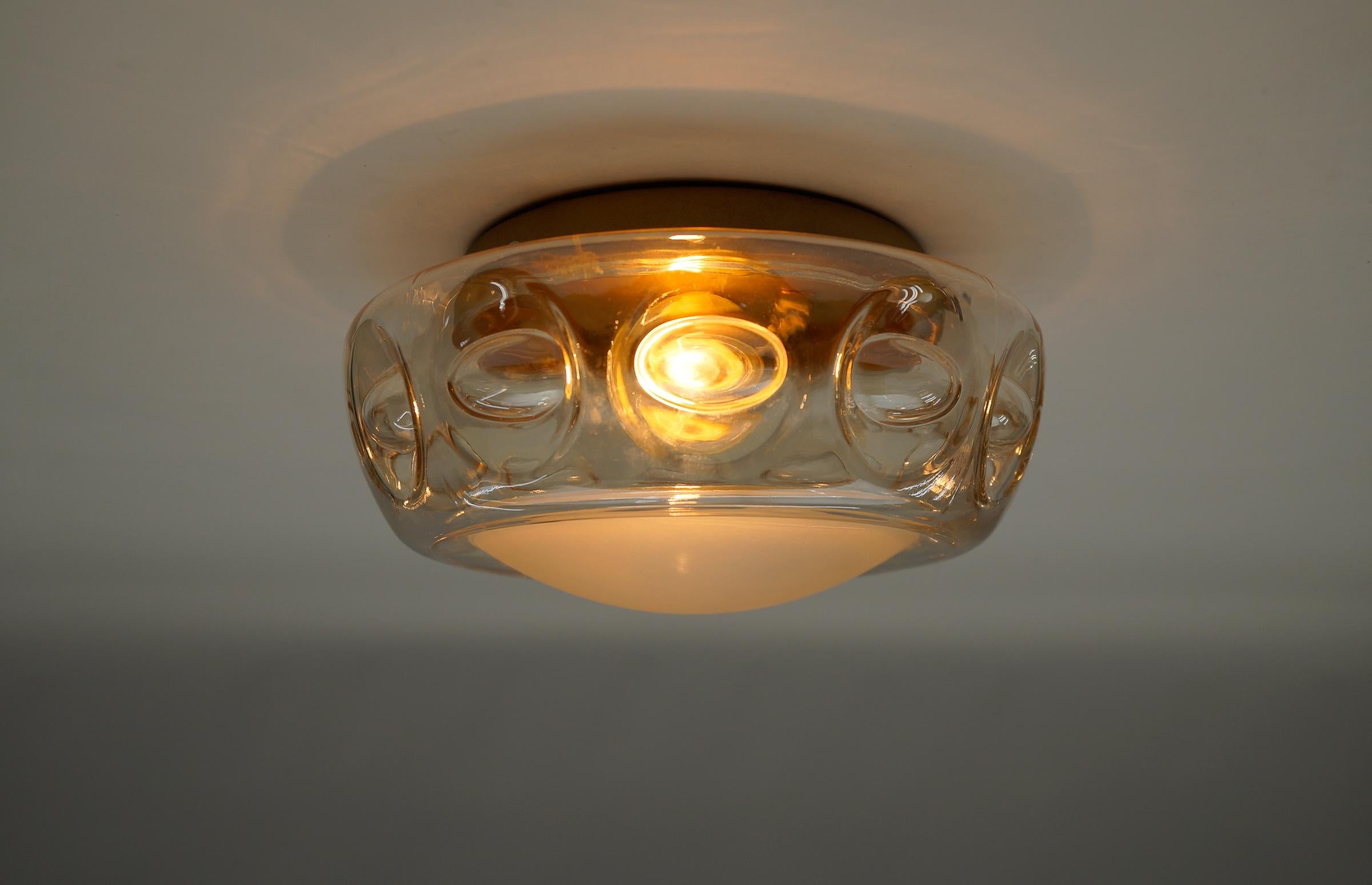 Mid-Century Modern  1. of 3 Lovely Amber Glass Wall Lamp or Flush Mount, 1960s For Sale