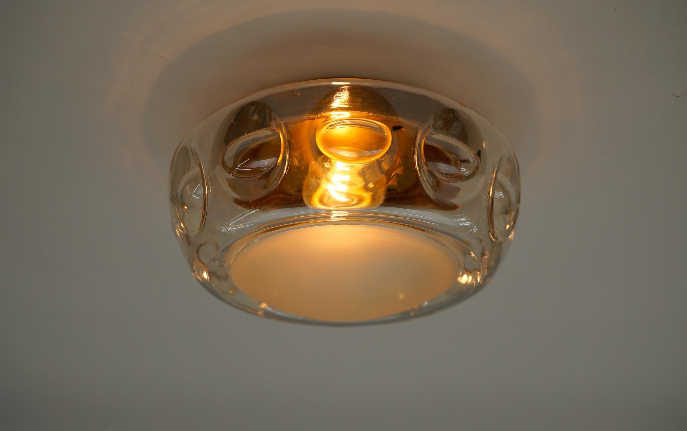  1. of 3 Lovely Amber Glass Wall Lamp or Flush Mount, 1960s In Good Condition For Sale In Nürnberg, Bayern