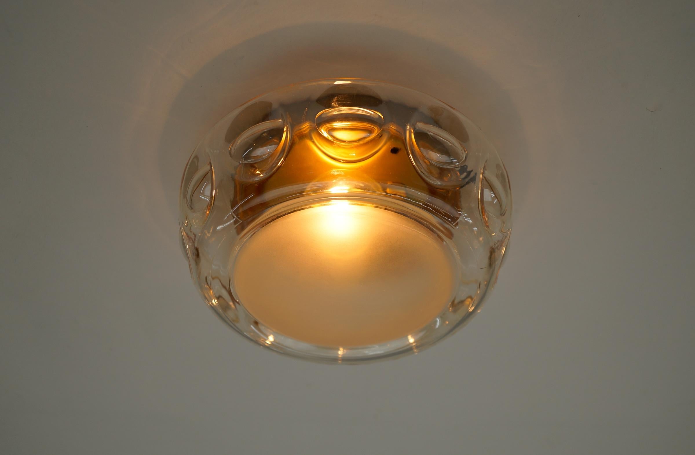 Mid-20th Century  1. of 3 Lovely Amber Glass Wall Lamp or Flush Mount, 1960s For Sale