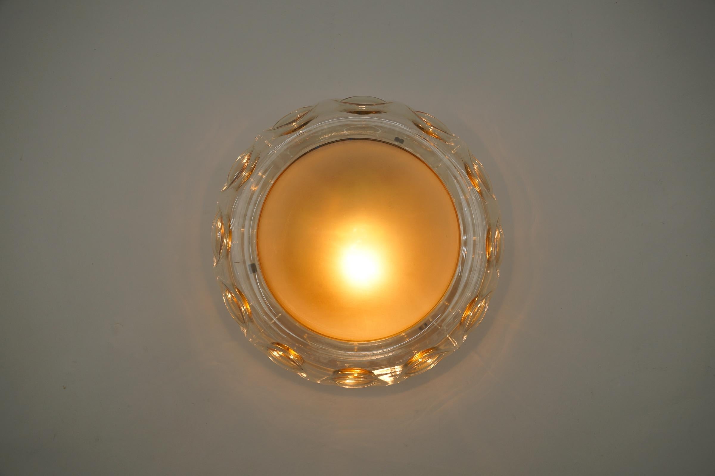  1. of 3 Lovely Amber Glass Wall Lamp or Flush Mount, 1960s For Sale 1