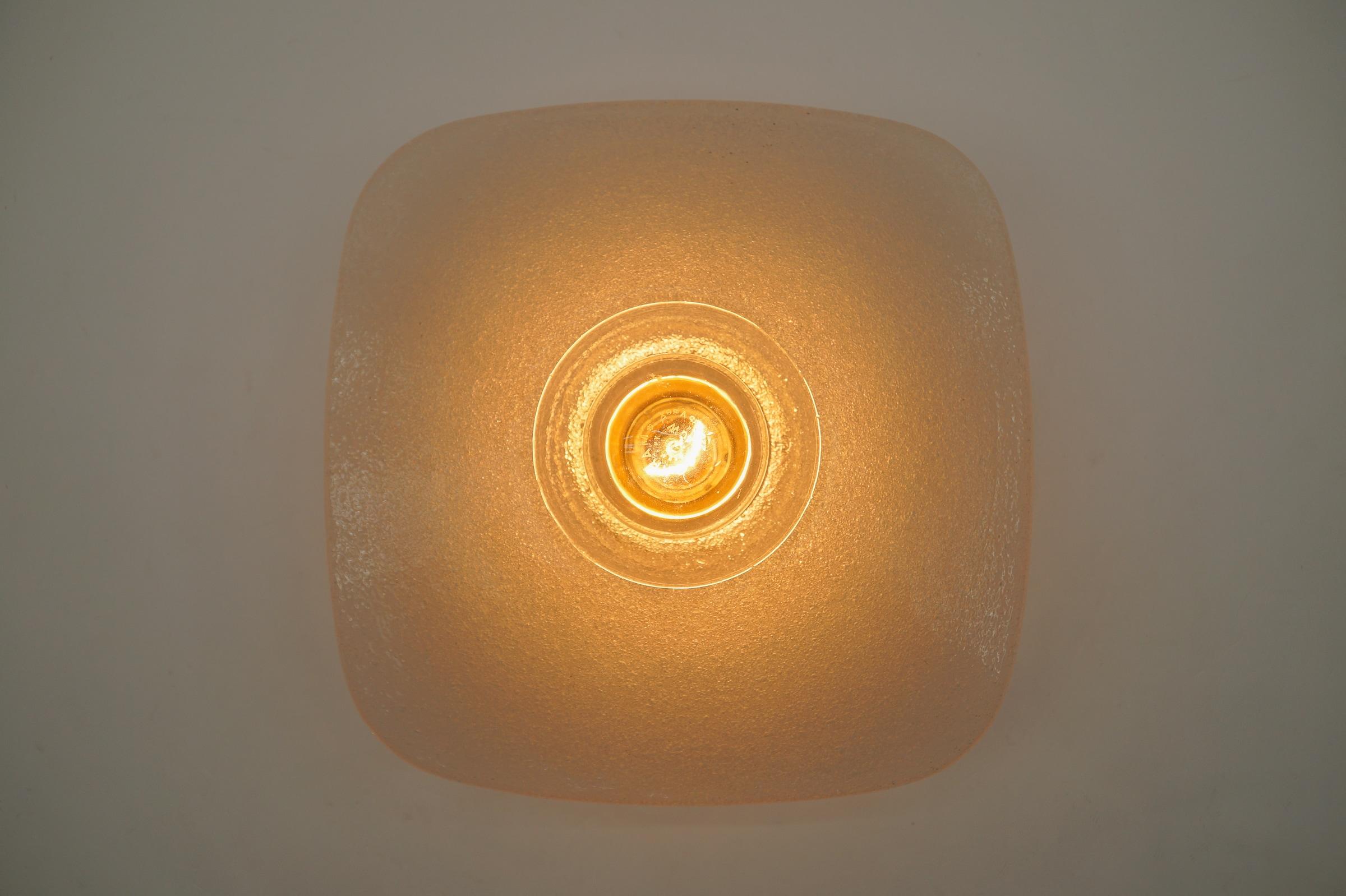 1. of 3 Lovely Ice Glass Wall or Ceiling Light by Peill & Putzler, Germany 1960s For Sale 5