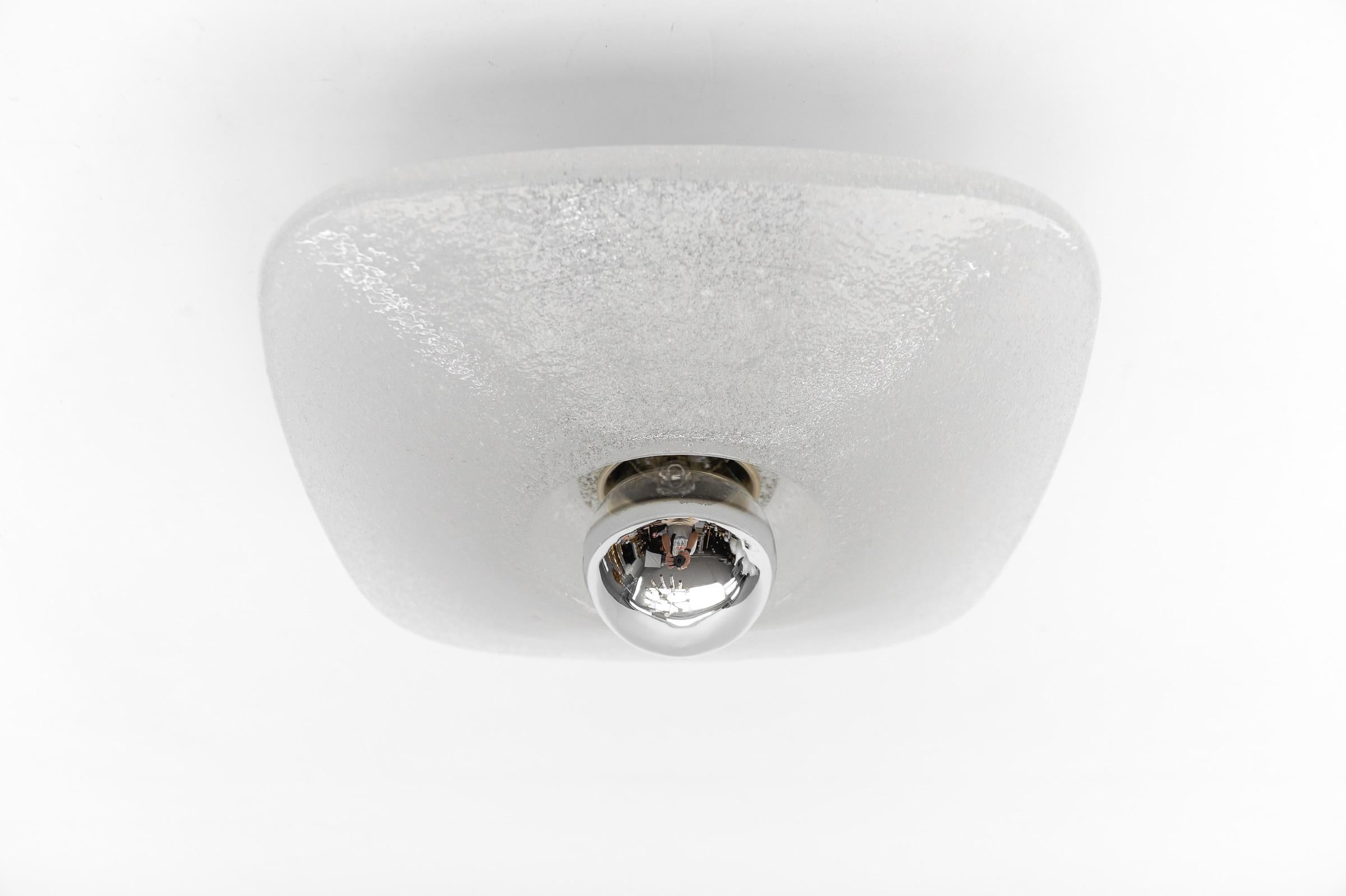 Frosted 1. of 3 Lovely Ice Glass Wall or Ceiling Light by Peill & Putzler, Germany 1960s For Sale