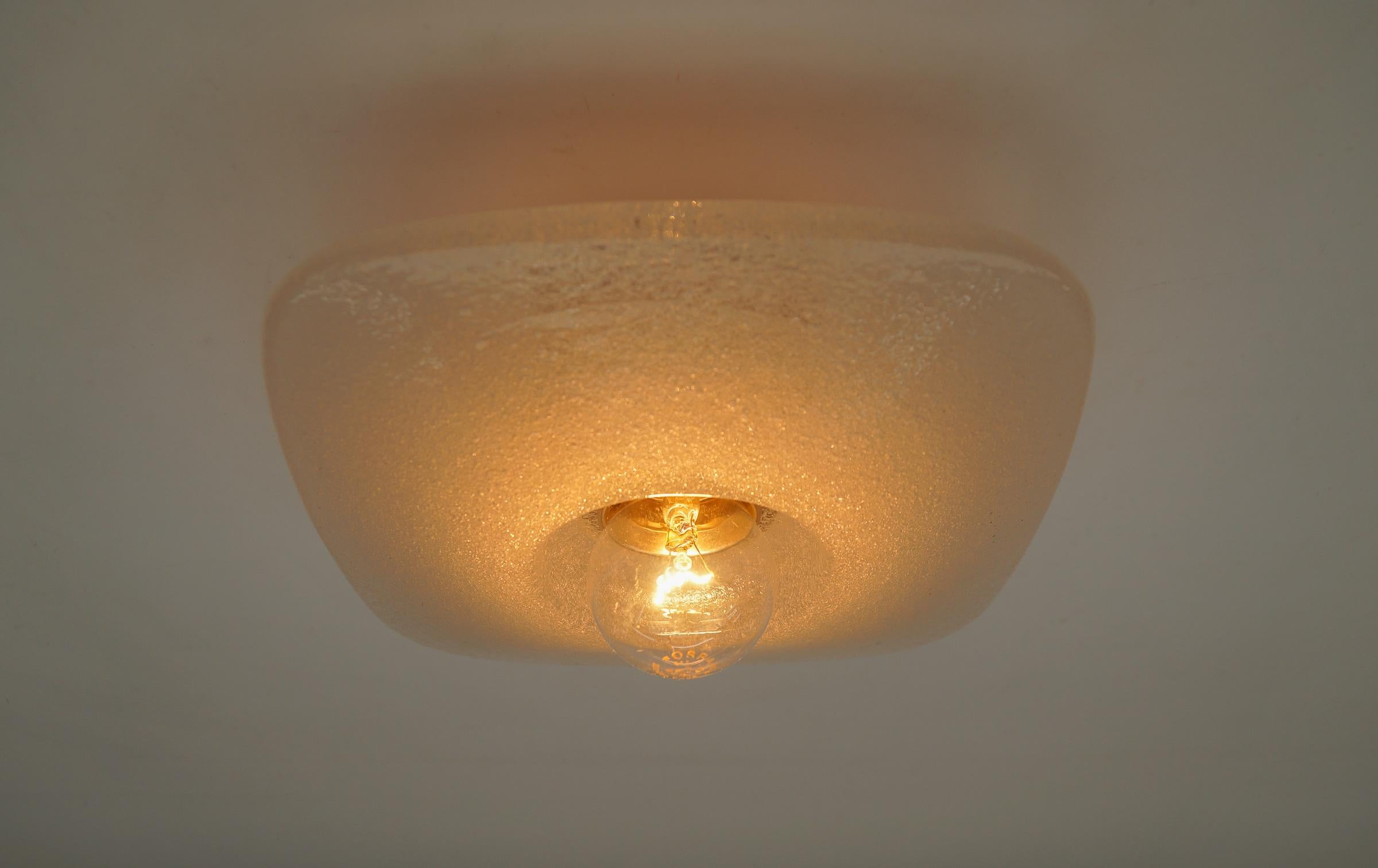 1. of 3 Lovely Ice Glass Wall or Ceiling Light by Peill & Putzler, Germany 1960s For Sale 1