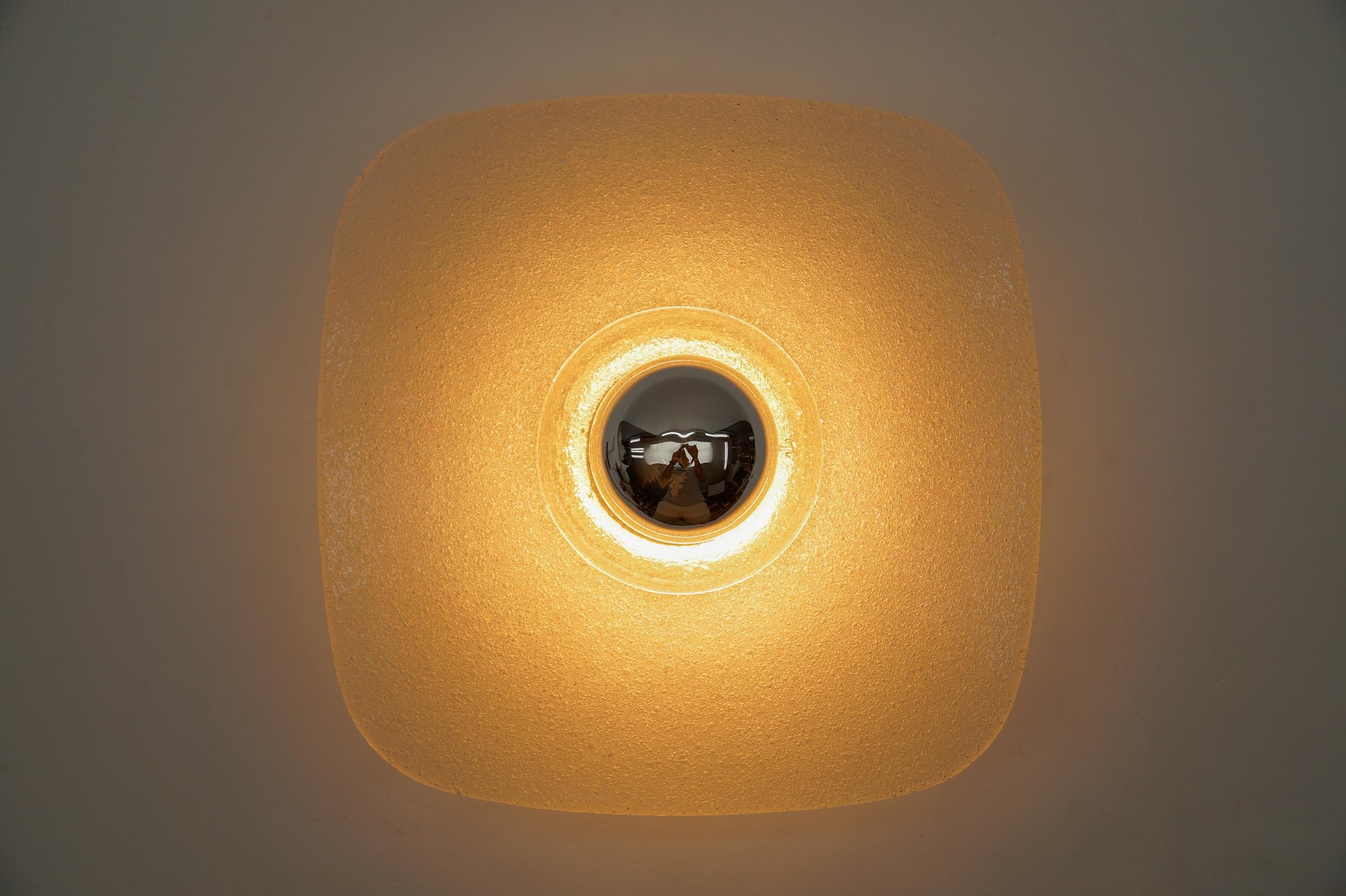 1. of 3 Lovely Ice Glass Wall or Ceiling Light by Peill & Putzler, Germany 1960s For Sale 3