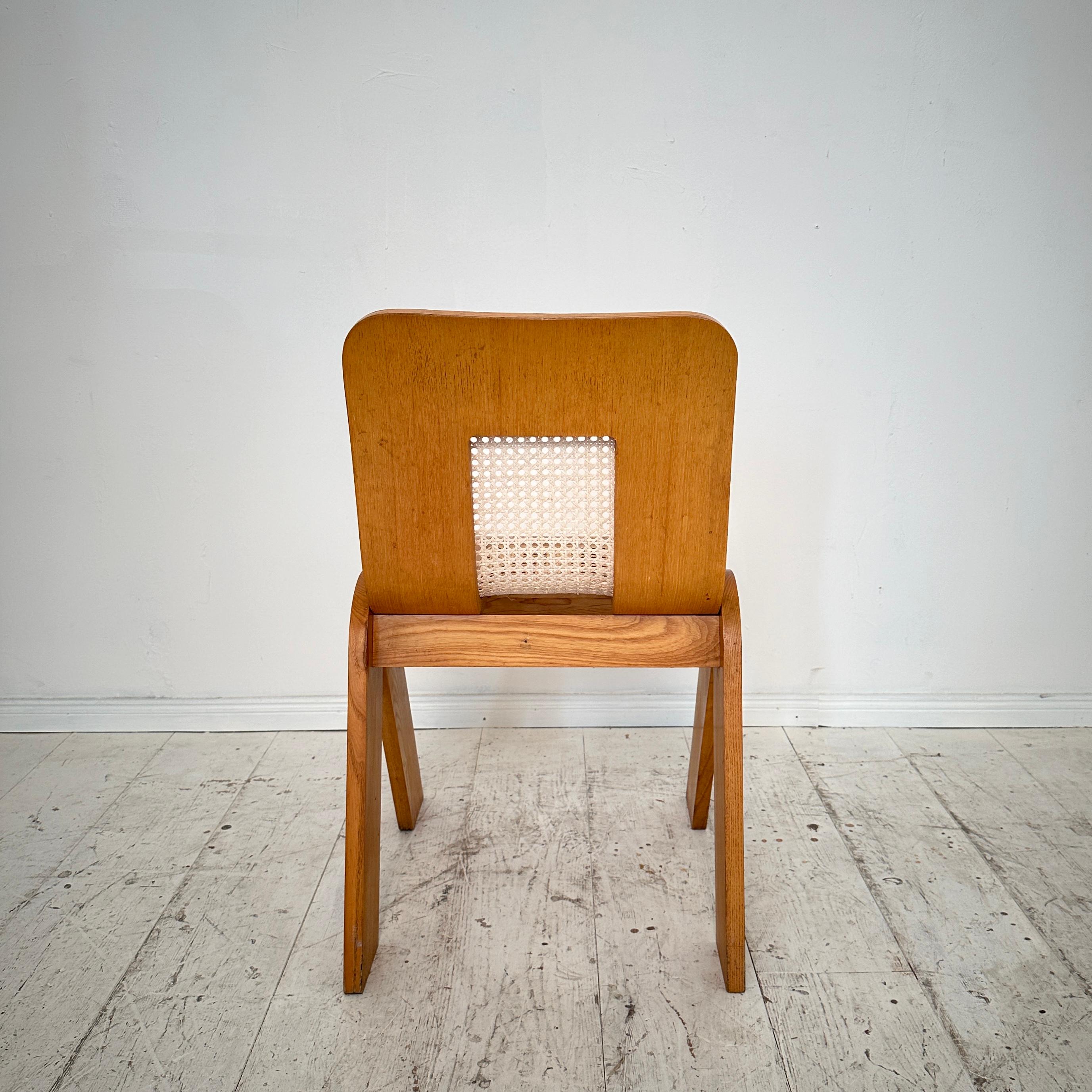Cane 1 of 3 Mid Century Italian Ash Dining Chairs by Gigi Sabadin for Stilwood, 1970s For Sale
