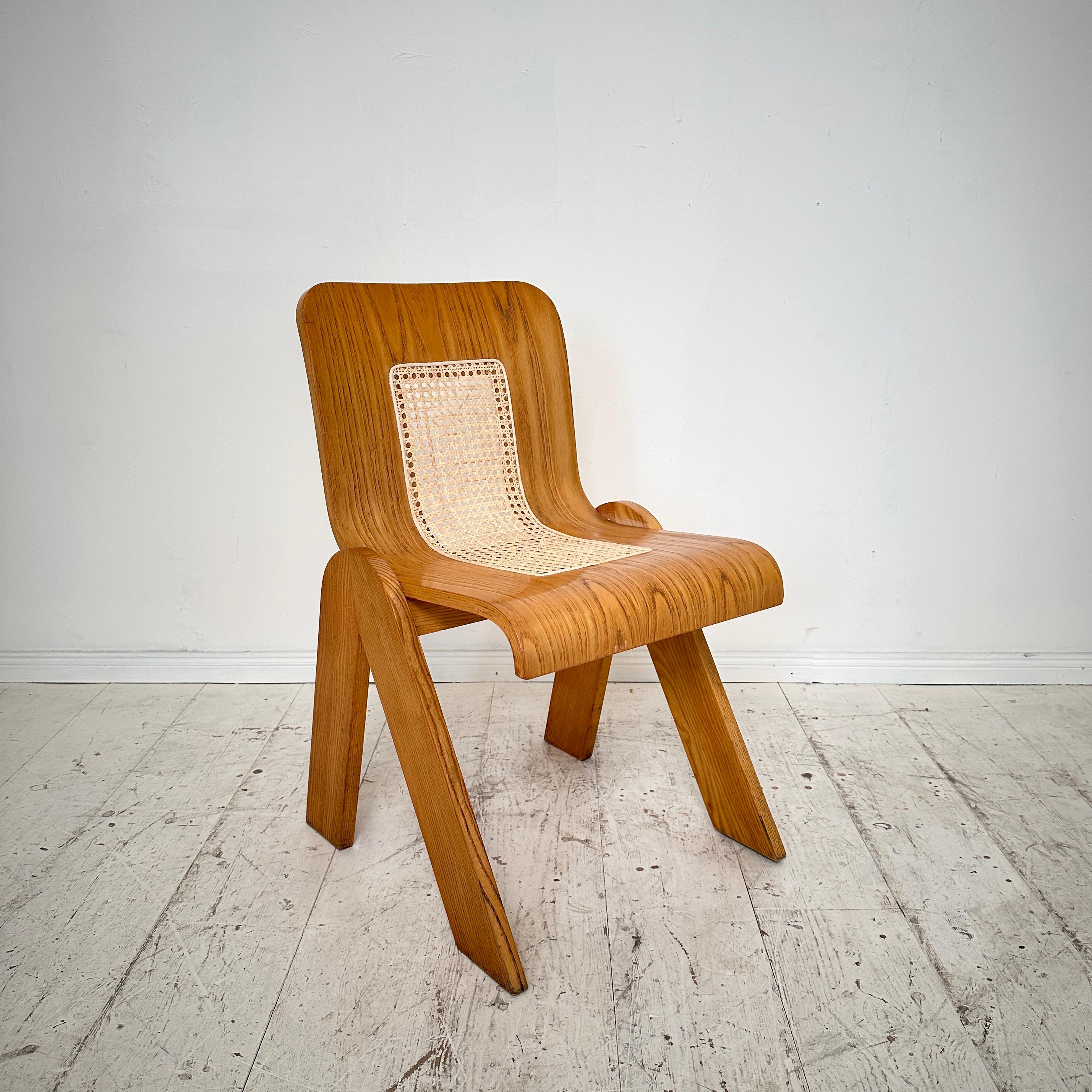 1 of 3 Mid Century Italian Ash Dining Chairs by Gigi Sabadin for Stilwood, 1970s For Sale 3