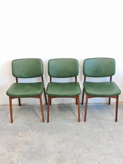 1 of 3 Mid Century Modern Dining Chairs in teak and green leather, Denmark 1960s