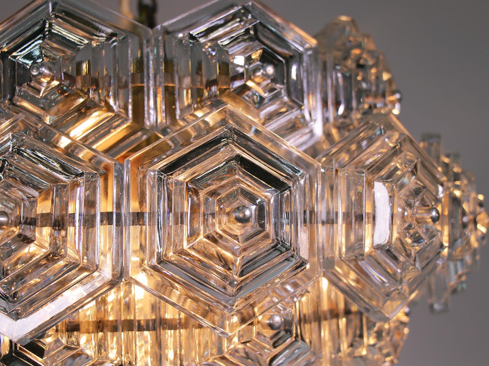 Pressed ‚1 of 3’ Mid Century Dandelion Sputnik Glass Prisms Chandelier VEB Germany 1960s For Sale
