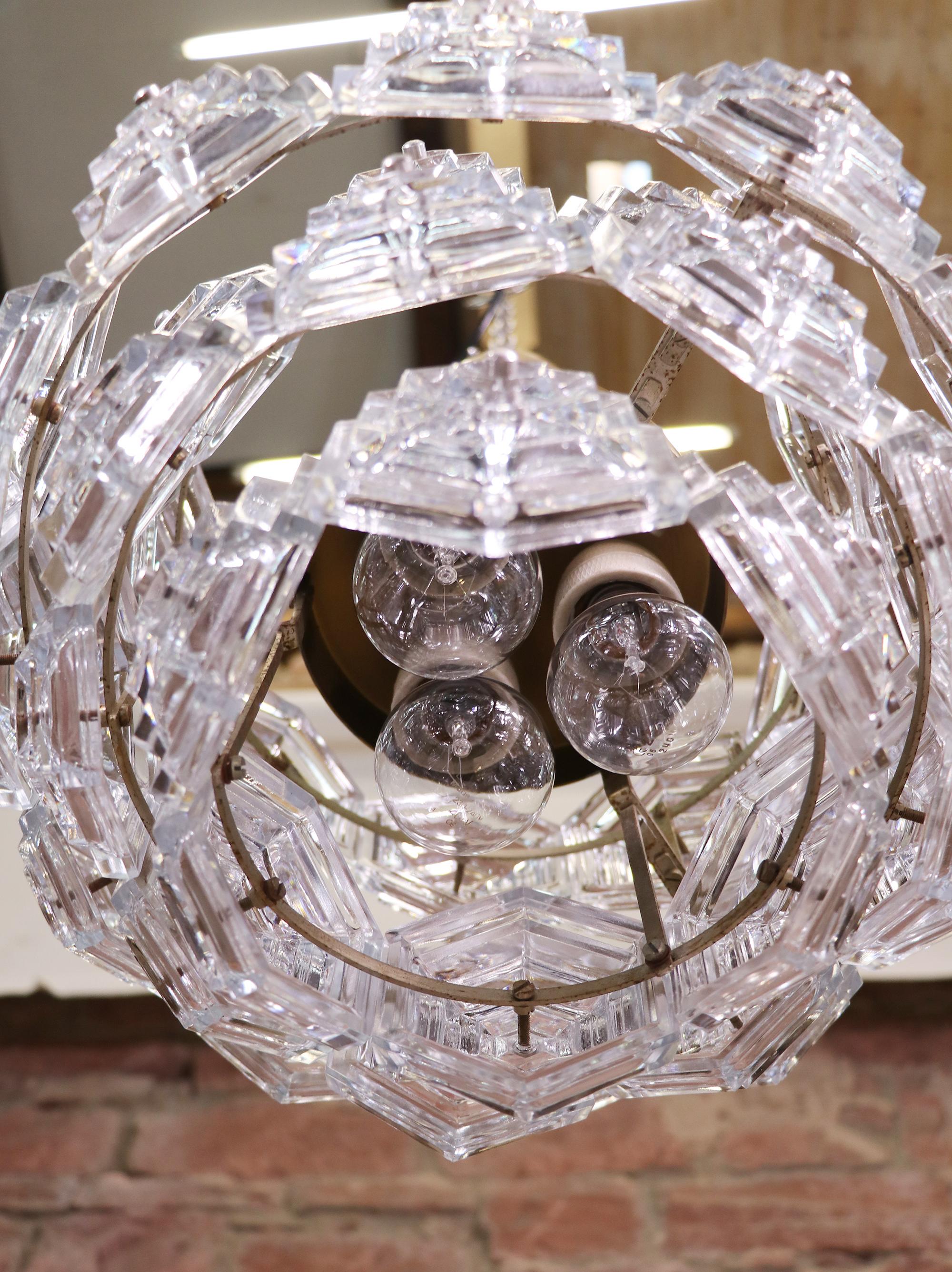 ‚1 of 3’ Mid Century Dandelion Sputnik Glass Prisms Chandelier VEB Germany 1960s For Sale 1