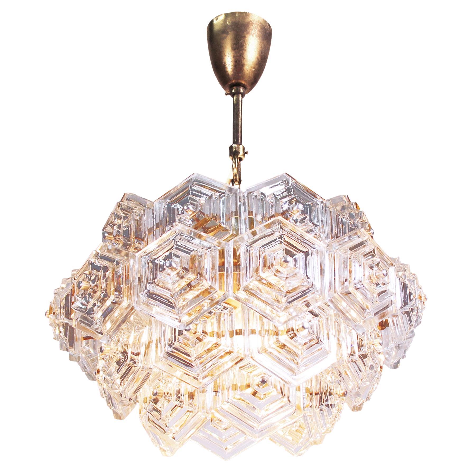 ‚1 of 3’ Mid Century Dandelion Sputnik Glass Prisms Chandelier VEB Germany 1960s For Sale