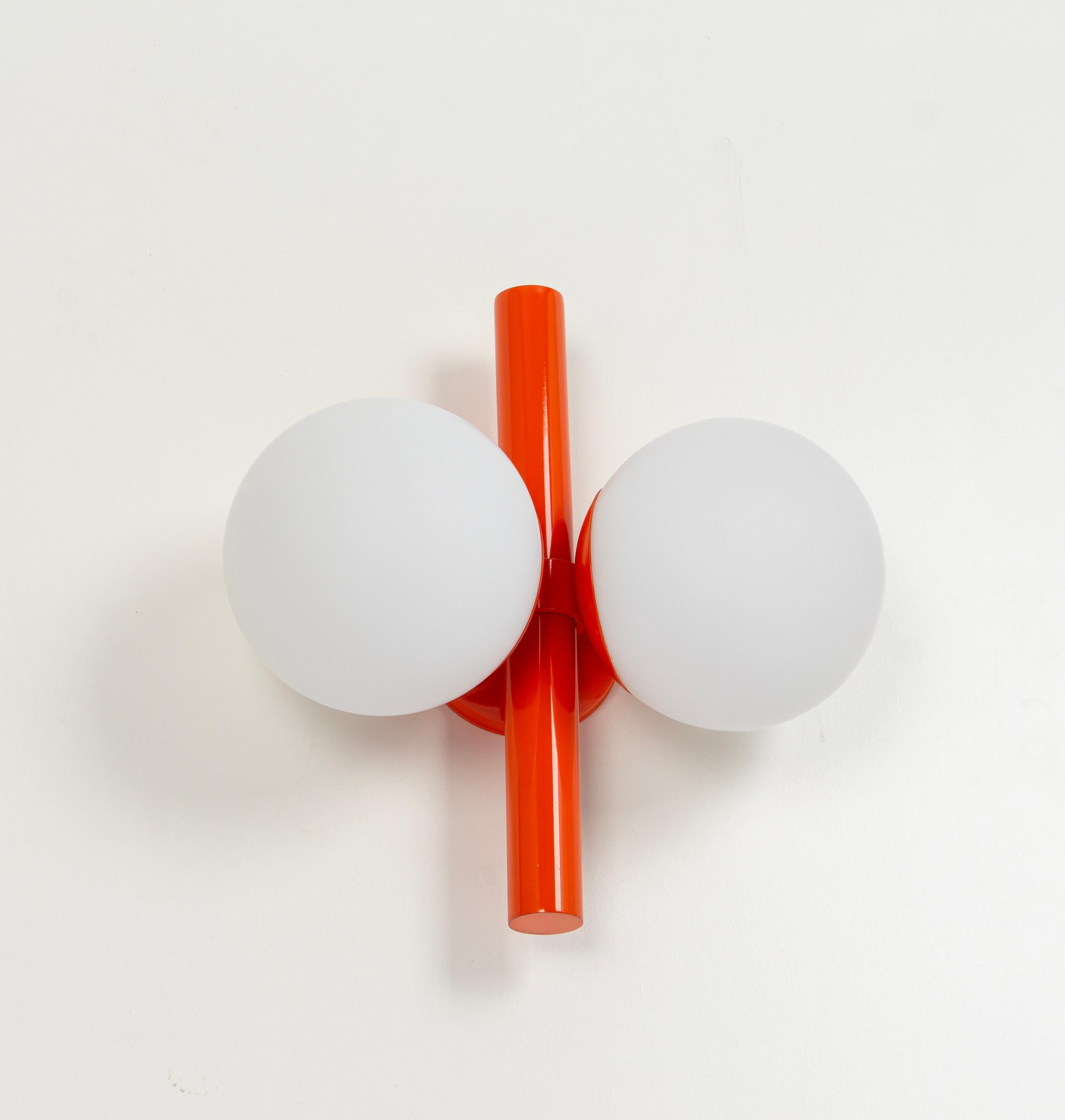 Late 20th Century 1 of 3 Midcentury Orbital Wall lights in Orange by Kaiser, Germany, 1970s For Sale
