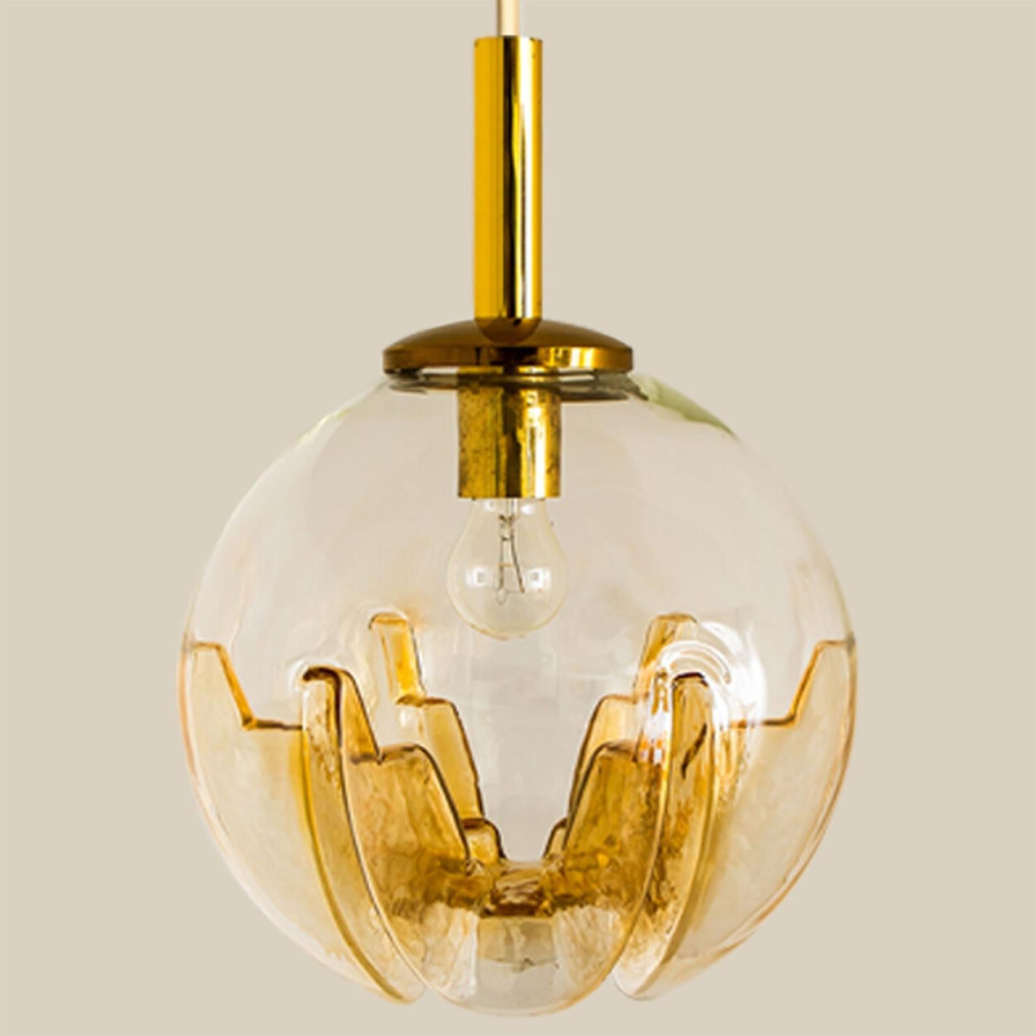 Mid-Century Modern 1 of 3 Mixed Colored Glass Pendant Lights, Germany, 1960s