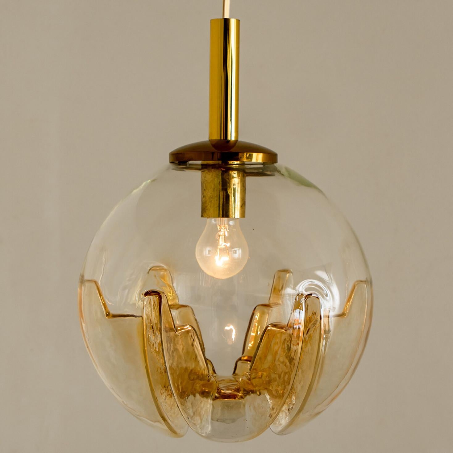 Mid-Century Modern 1 of 3 Mixed Colored Glass Pendant Lights, Germany, 1960s For Sale