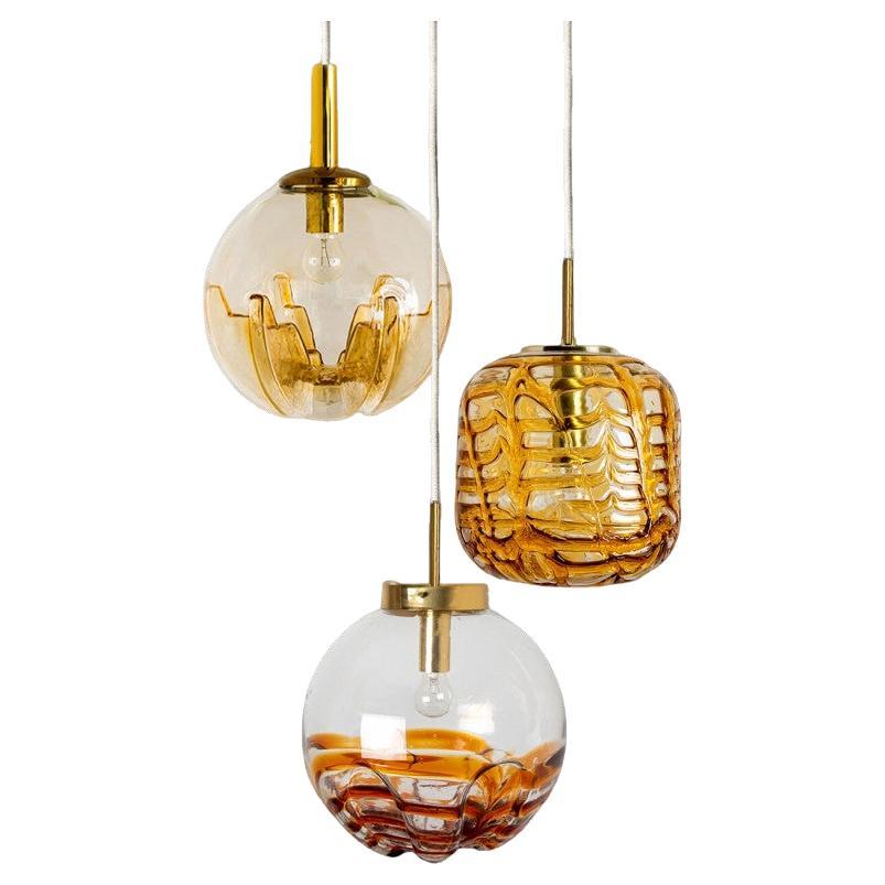 1 of 3 Mixed Colored Glass Pendant Lights, Germany, 1960s For Sale