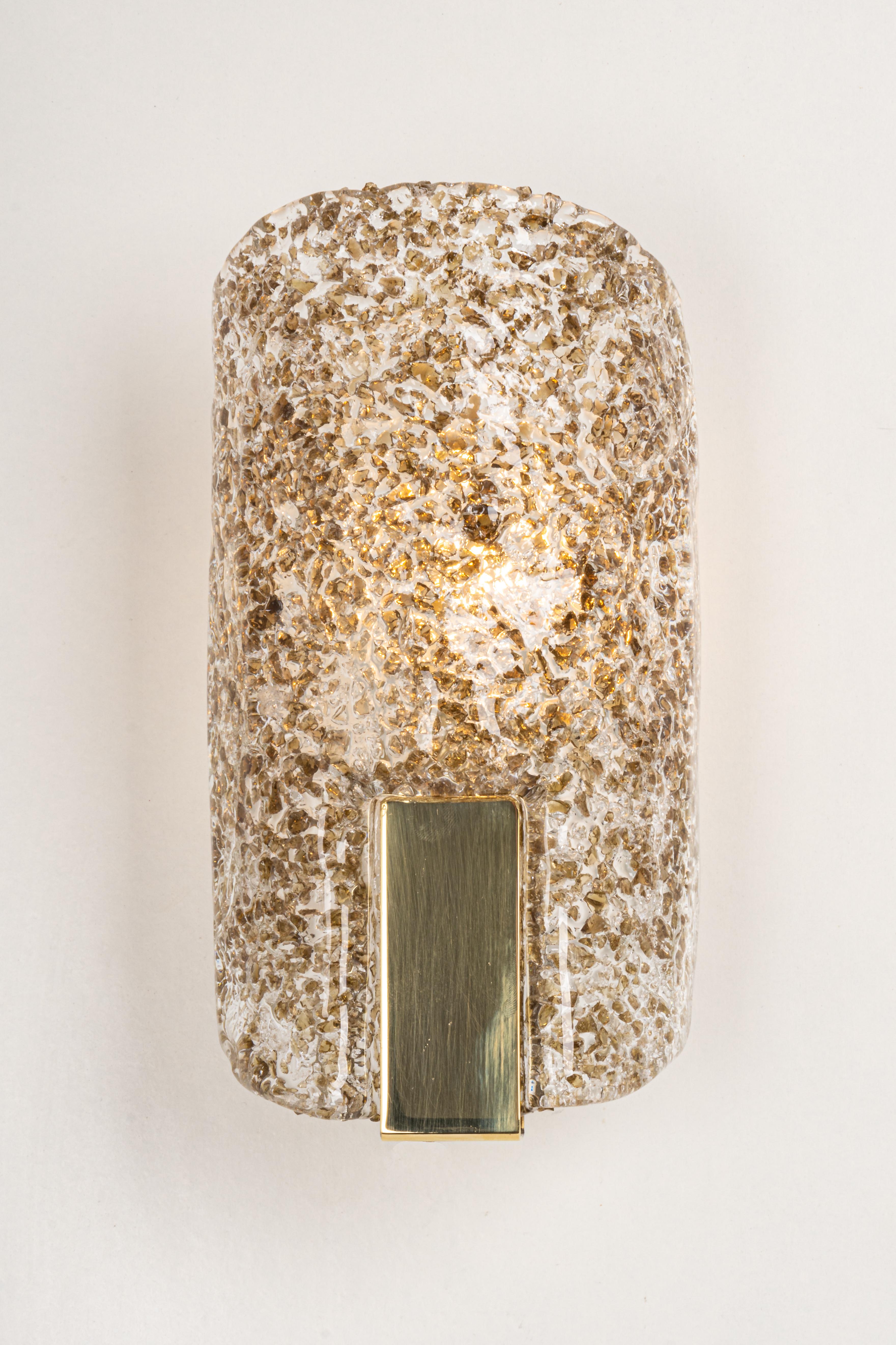 1 of 3 Murano Ice Glass Vanity Sconces brass by Hillebrand, Germany, 1970s For Sale 1