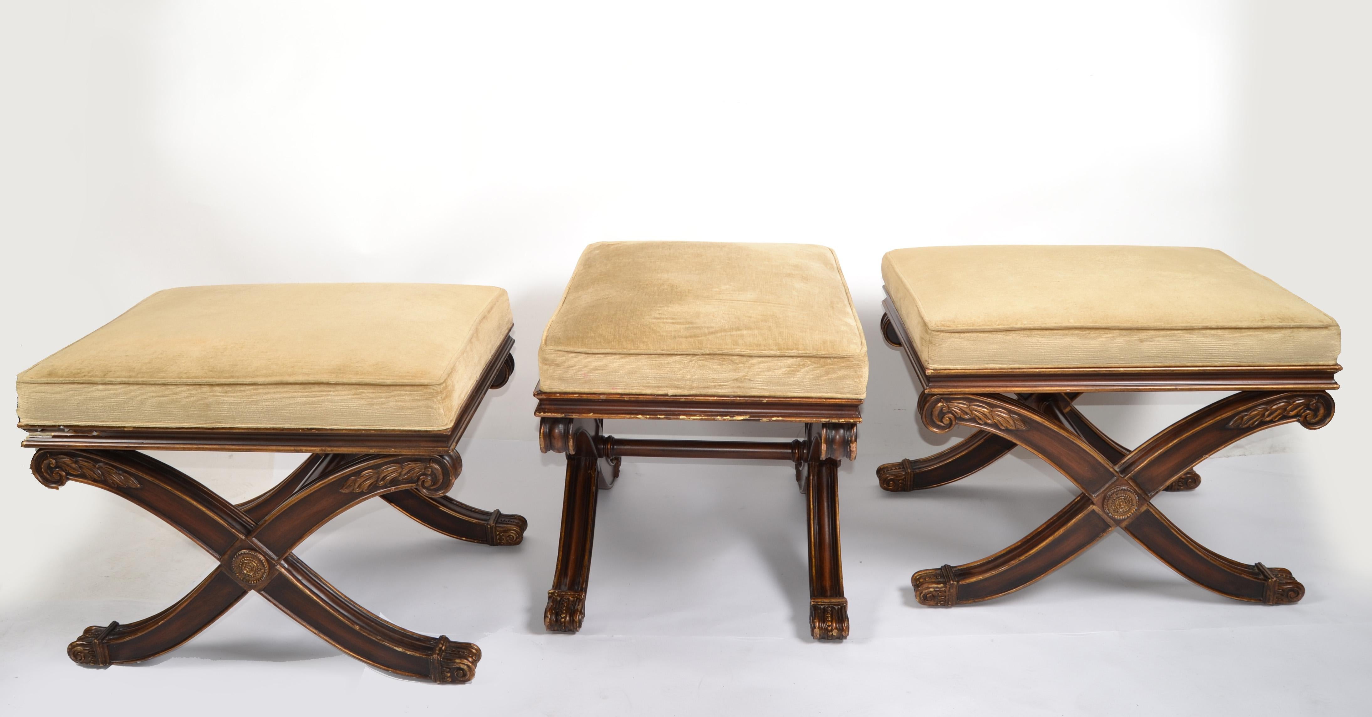 1 of 3 Neoclassical French Benches Stools Ottoman Regency X Based America For Sale 5