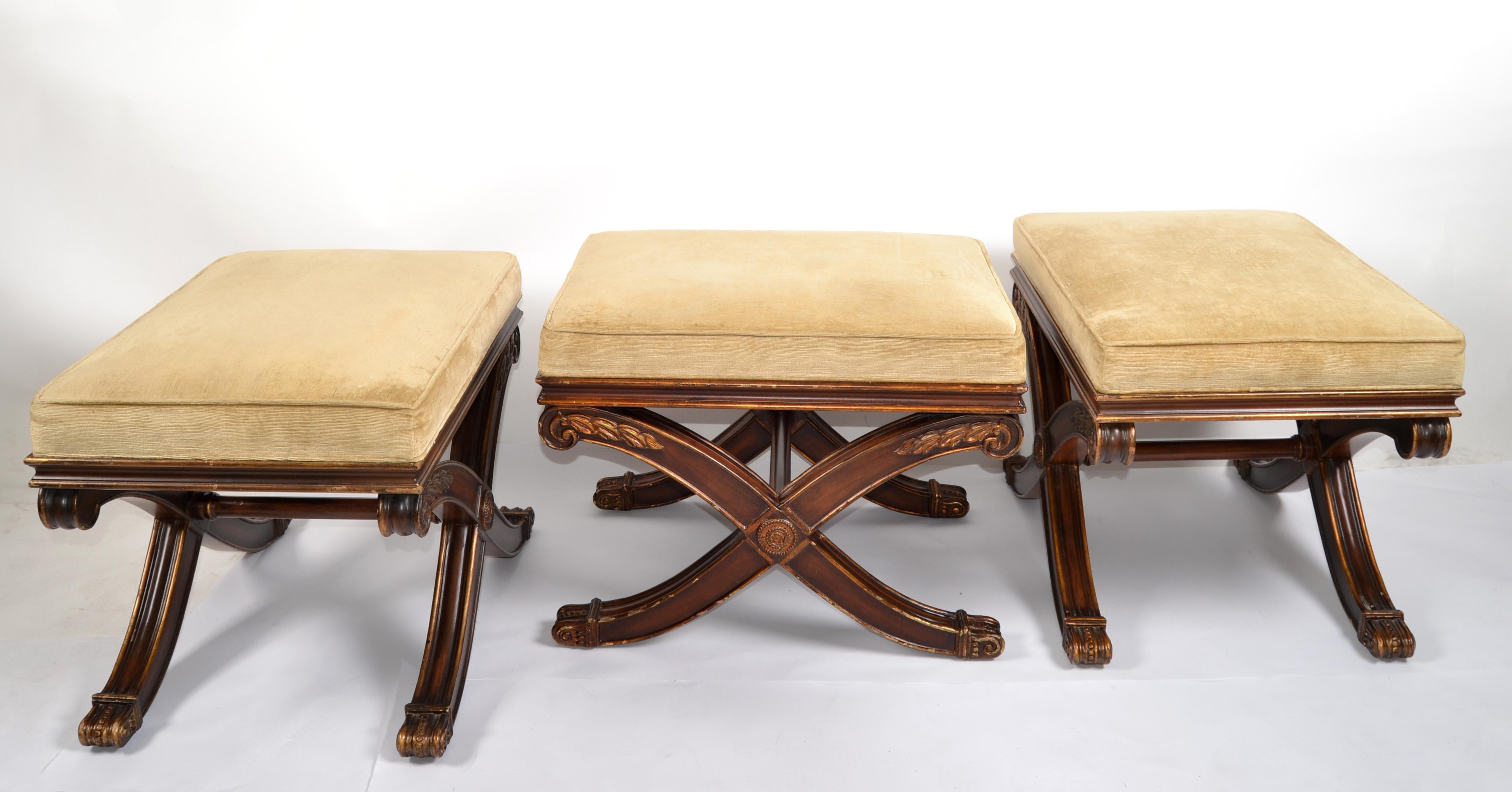 Neoclassical Revival 1 of 3 Neoclassical French Benches Stools Ottoman Regency X Based America For Sale
