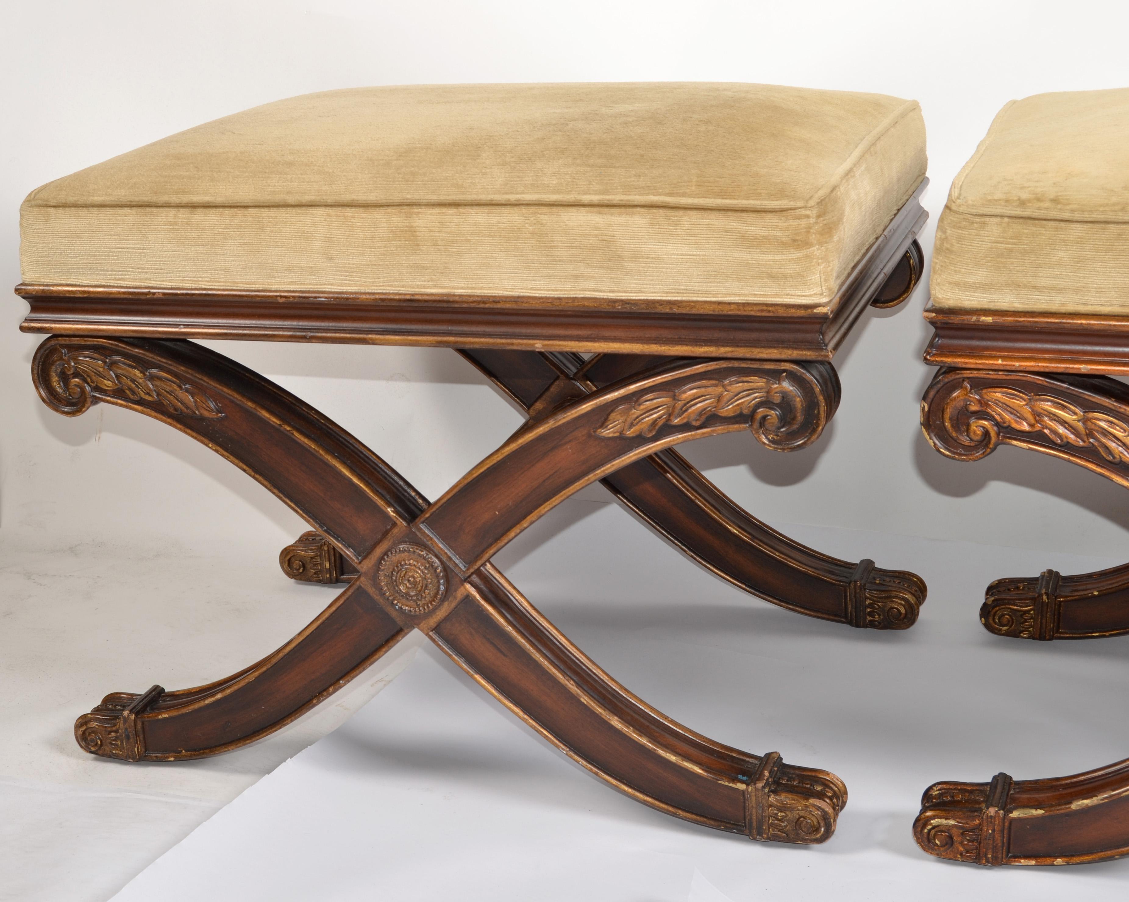 American 1 of 3 Neoclassical French Benches Stools Ottoman Regency X Based America For Sale