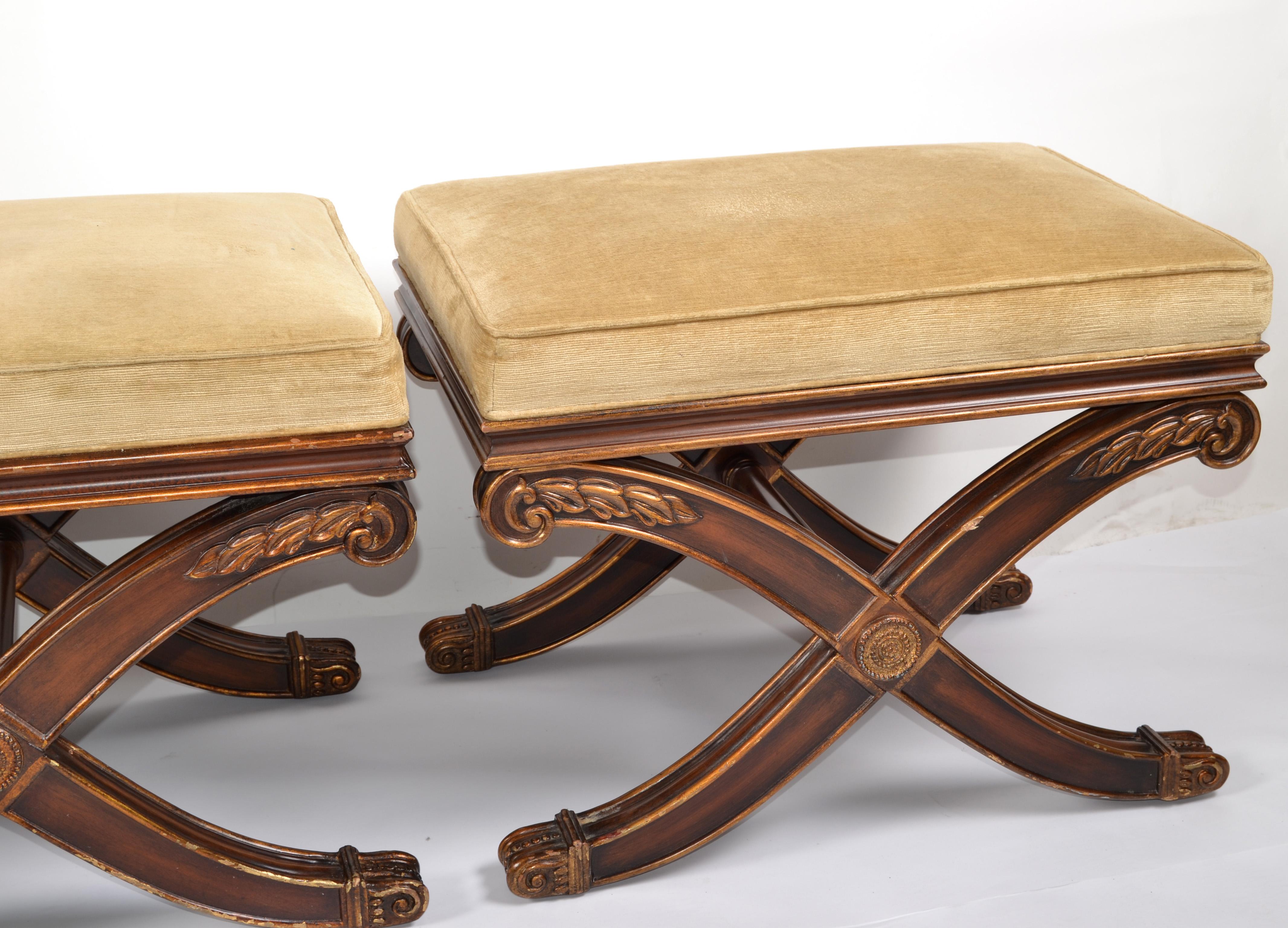 1 of 3 Neoclassical French Benches Stools Ottoman Regency X Based America In Good Condition For Sale In Miami, FL