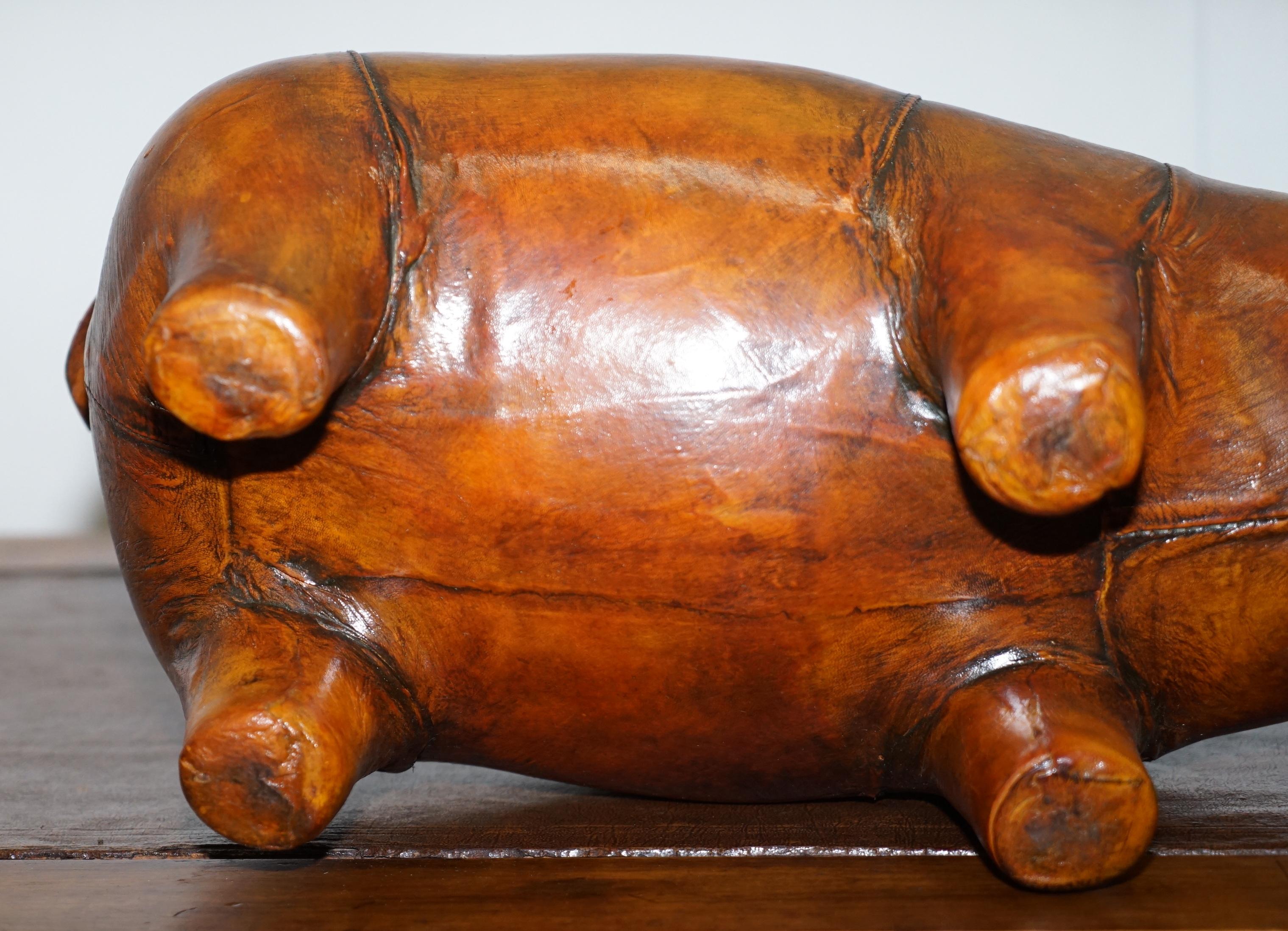 1 of 3 New Old Stock Liberty's London Omersa Brown Leather Footstool Pigs 4