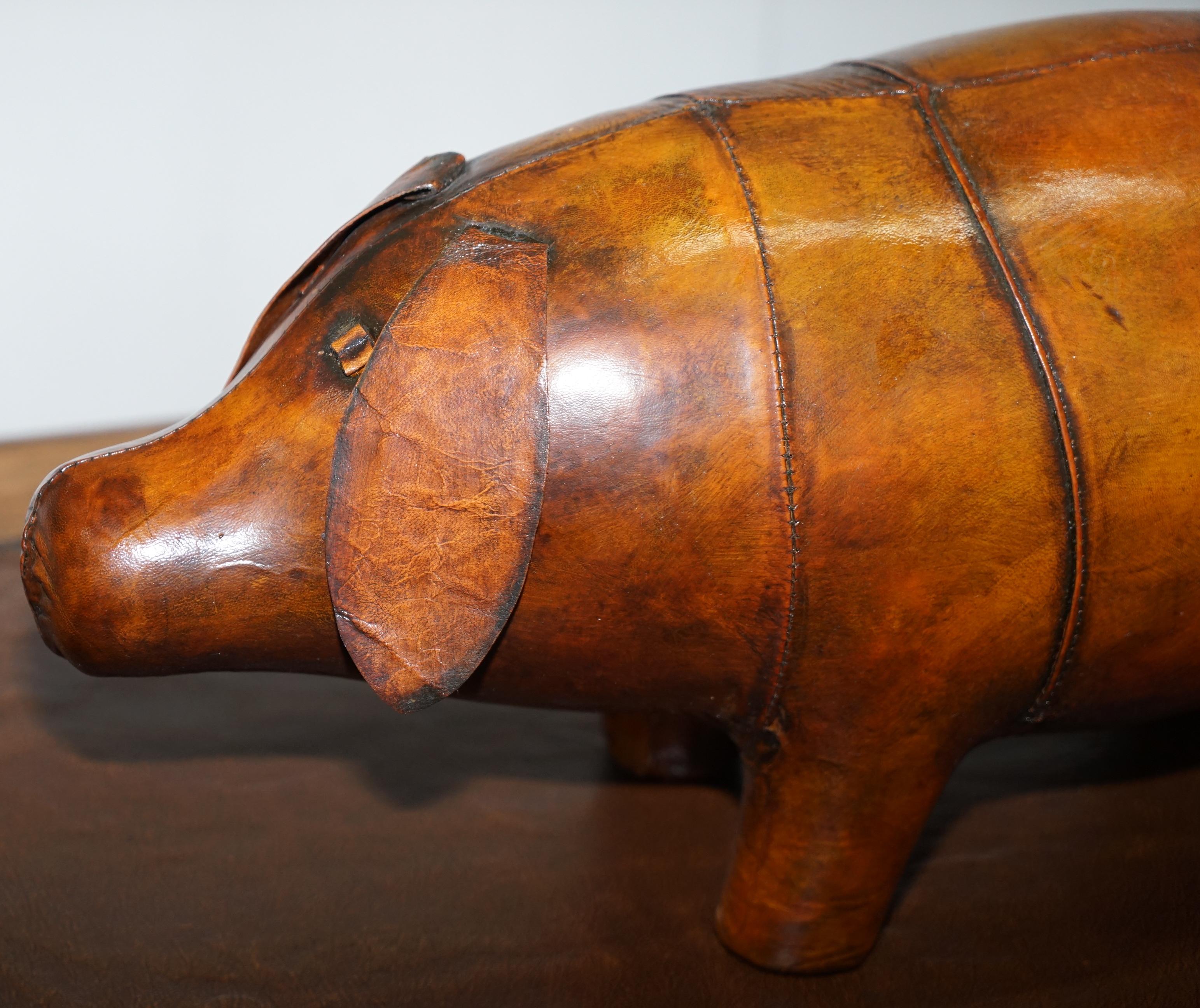 Mid-Century Modern 1 of 3 New Old Stock Liberty's London Omersa Brown Leather Footstool Pigs