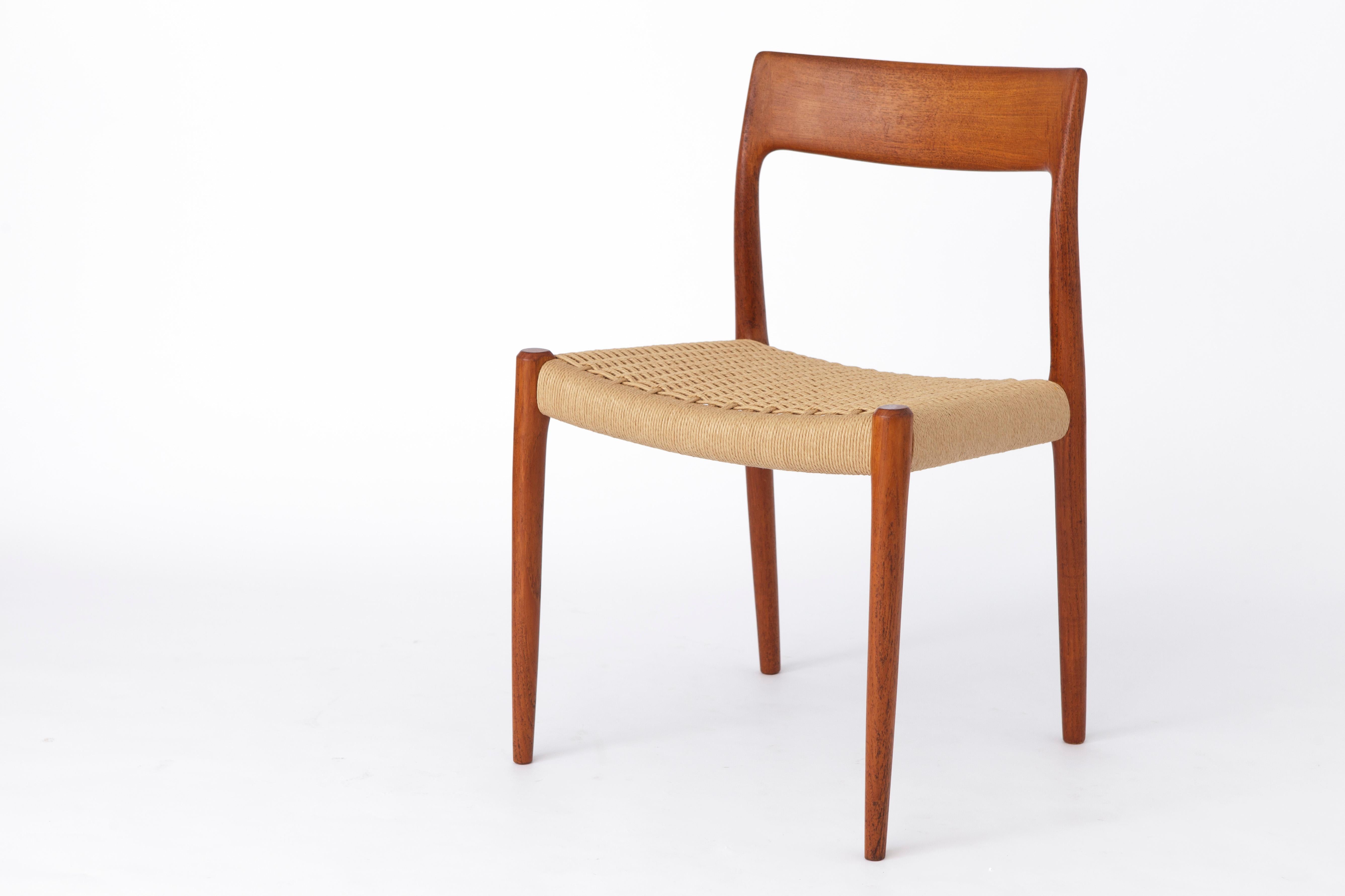 Polished 1 of 3 Niels Moller Chairs, model 77, Teak, 1950s Vintage