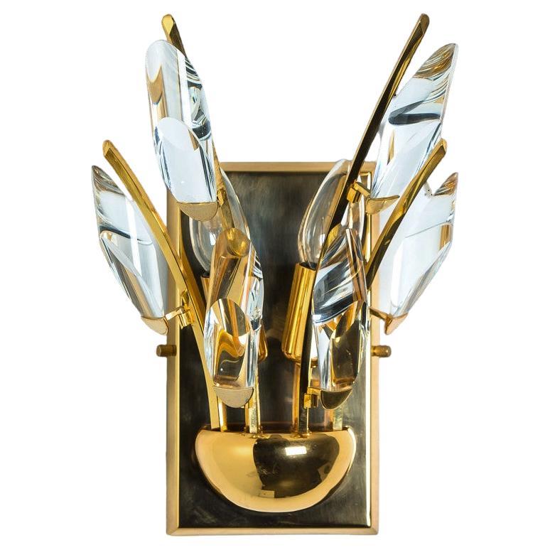 1 of 3 of Crystal Gilded Brass Sconces, Stilkronen, 1975 For Sale