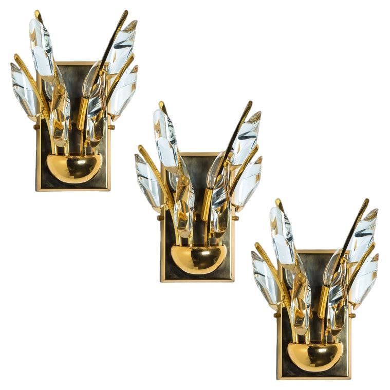 1 of 3 of Crystal Gilded Brass Sconces, Stilkronen, 1975
