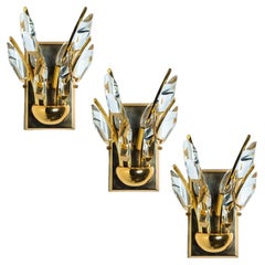 1 of 3 of Crystal Gilded Brass Sconces, Stilkronen, 1975