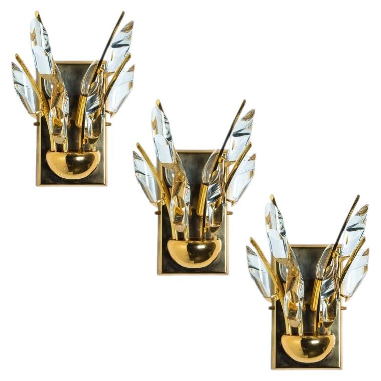 1 von 3 Wandleuchtern aus vergoldetem Messing, Stilkronen, 1975 im Angebot