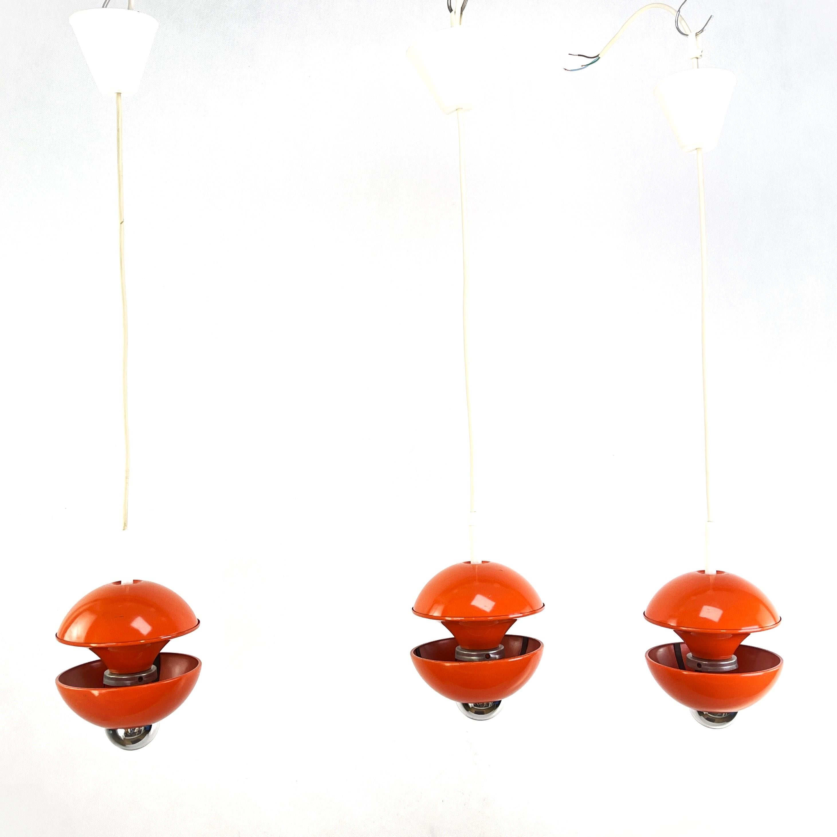 German 1 of 3 orange Space Age ceiling lamps by Klaus Hempel for Kaiser Leuchten, 70s For Sale