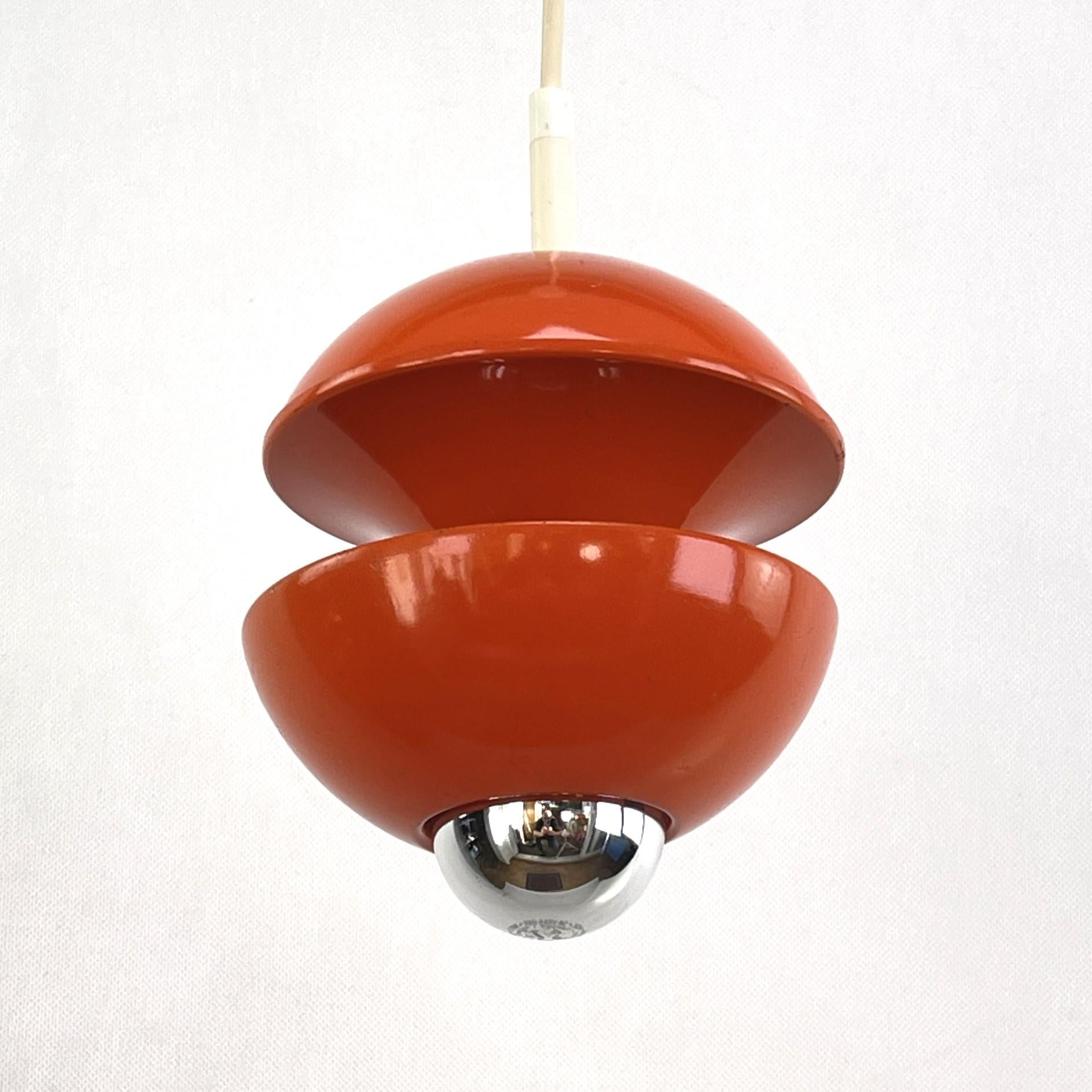 Late 20th Century 1 of 3 orange Space Age ceiling lamps by Klaus Hempel for Kaiser Leuchten, 70s For Sale