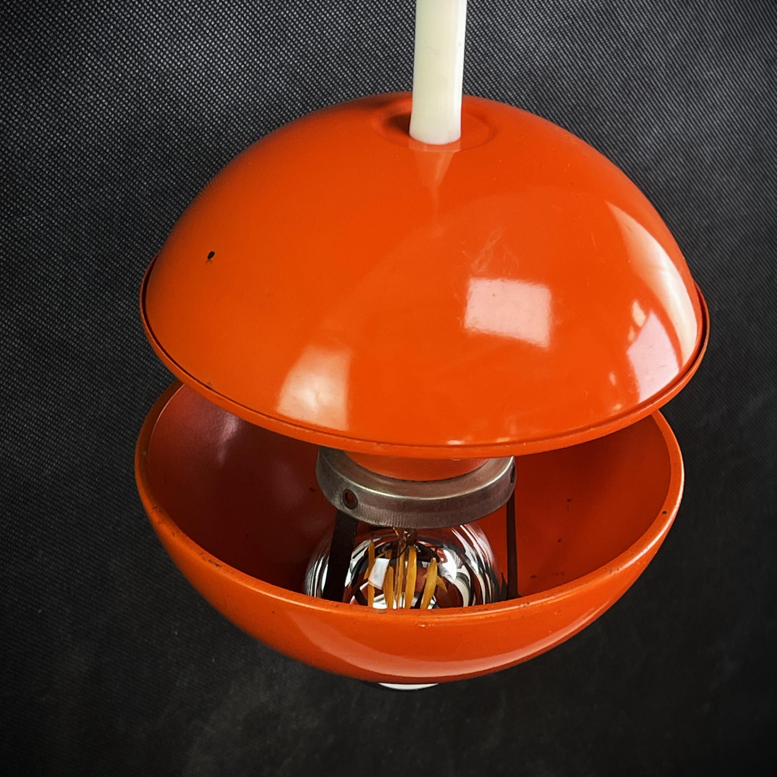 1 of 3 orange Space Age ceiling lamps by Klaus Hempel for Kaiser Leuchten, 70s For Sale 1