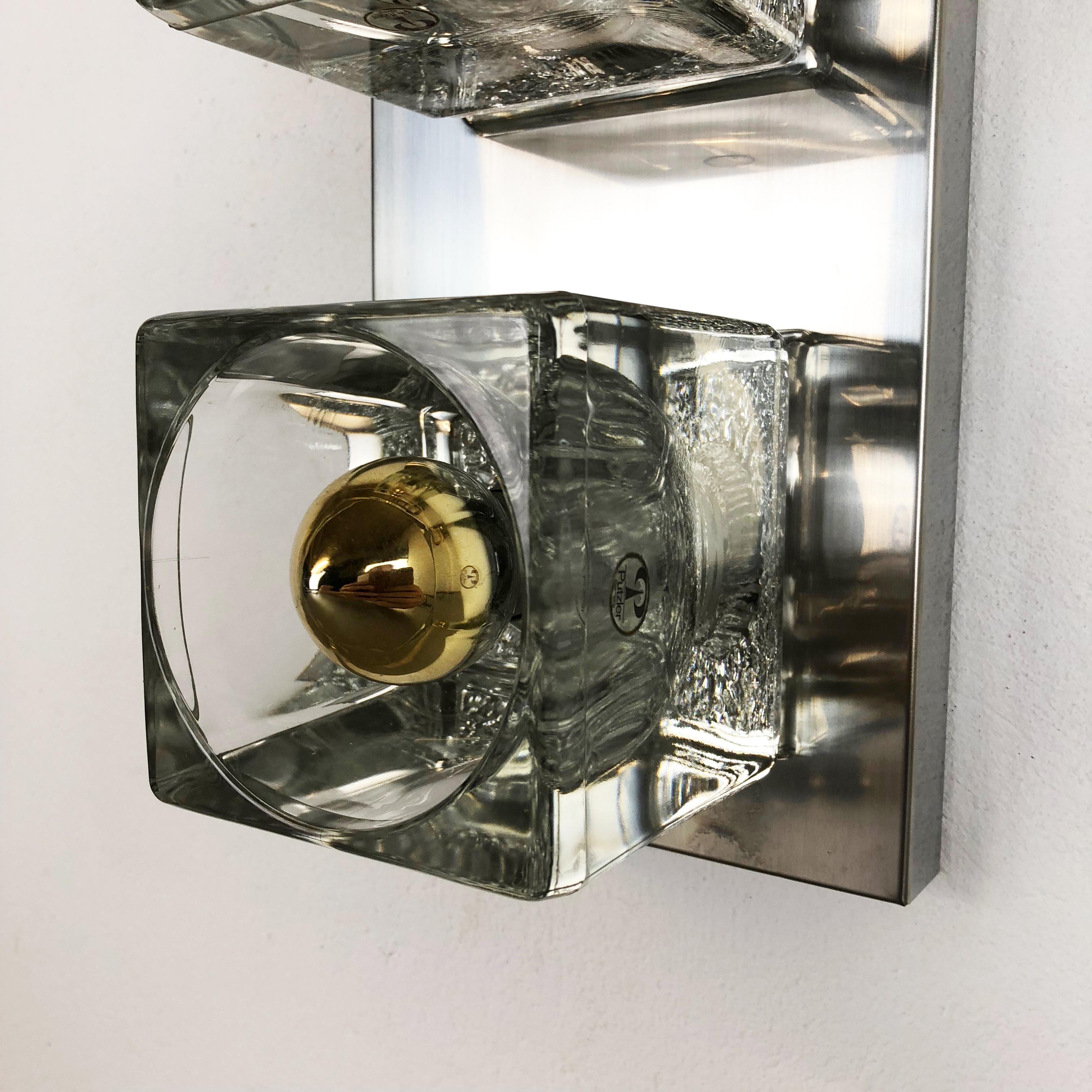 Late 20th Century 1 of 2 Original Chromed Glass Cubic Wall Lights Sconces by Peill & Putzler, 1970