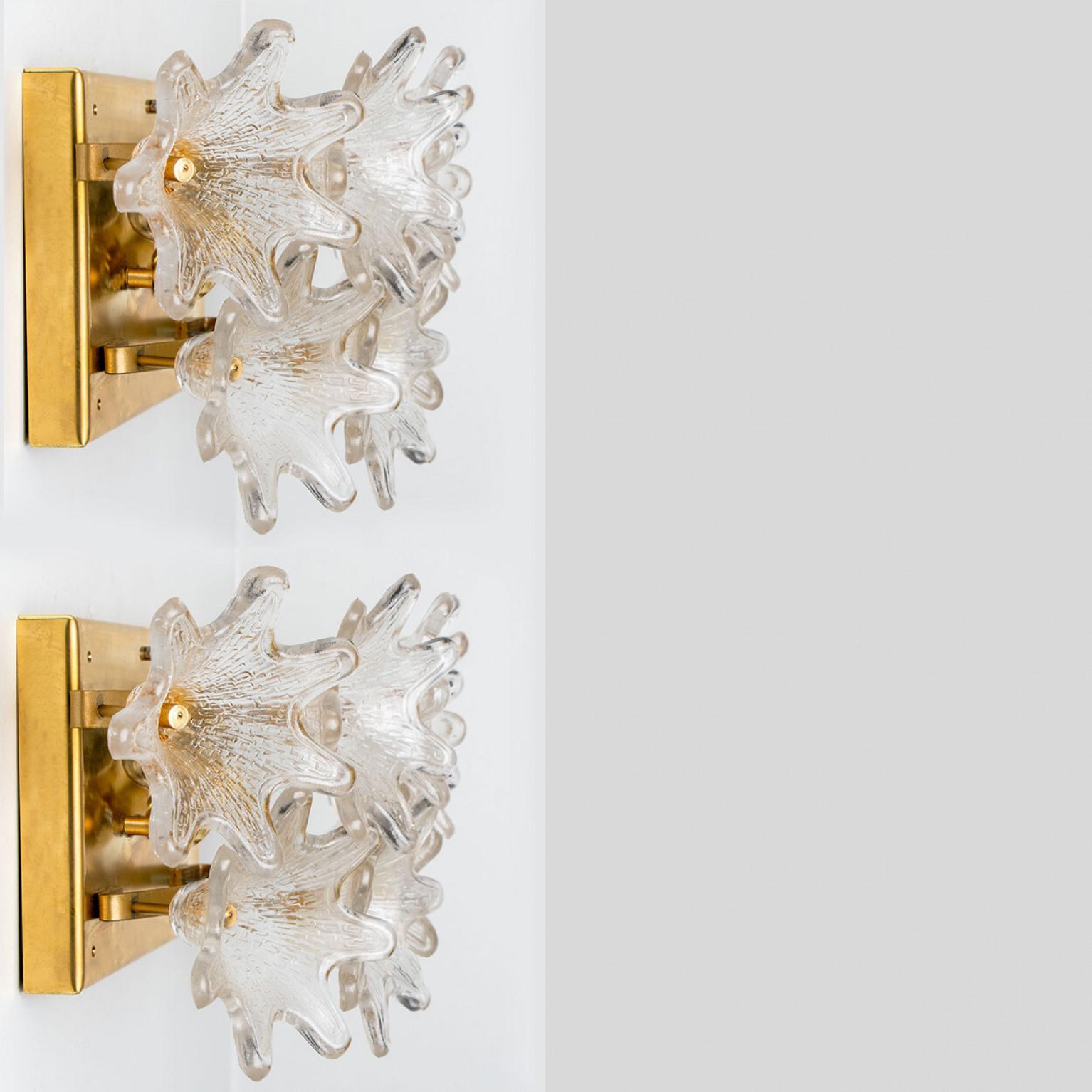 1 of 3 Pairs Large Brass Gold Murano Glass Wall Lights by Paolo Venini for VeArt For Sale 8