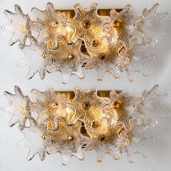 1 of 3 Pairs Large Brass Gold Murano Glass Wall Lights by Paolo Venini for VeArt
