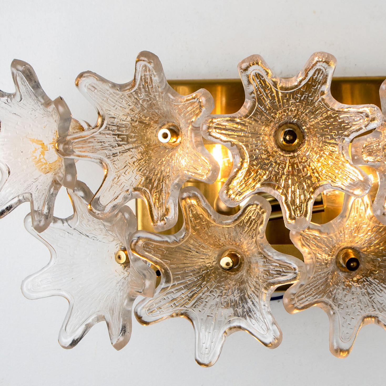 Late 20th Century 1 of 3 Pairs Large Brass Gold Murano Glass Wall Lights by Paolo Venini for VeArt For Sale