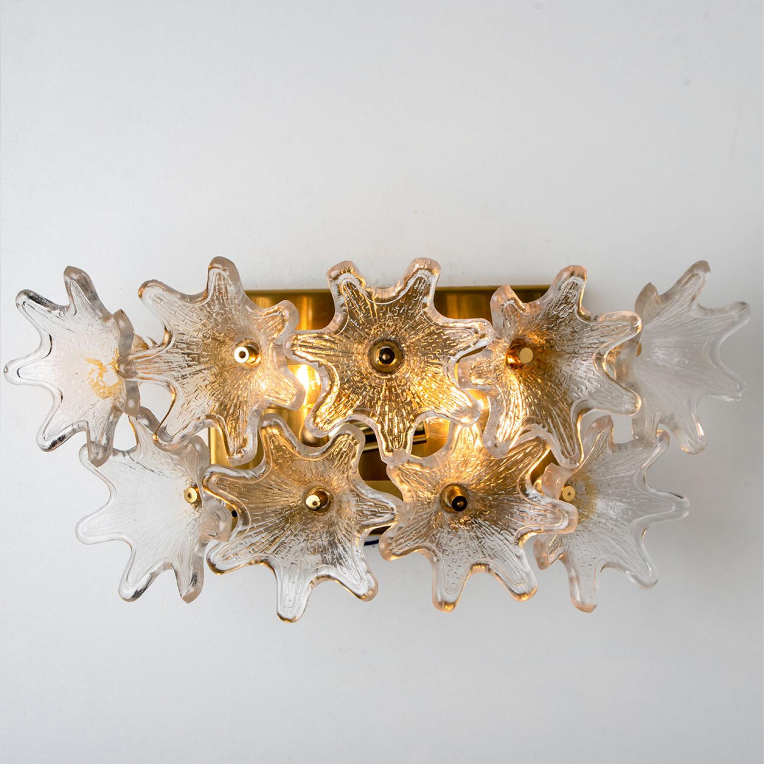 1 of 3 Pairs Large Brass Gold Murano Glass Wall Lights by Paolo Venini for VeArt For Sale 2