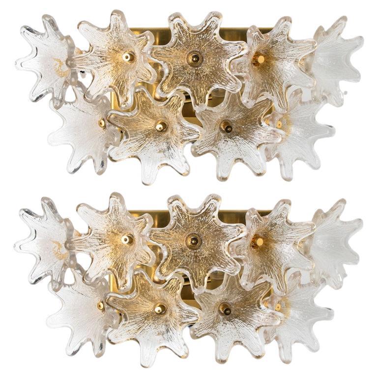 1 of 3 Pairs Large Brass Gold Murano Glass Wall Lights by Paolo Venini for VeArt For Sale