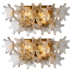 1 di 3 coppie di grandi lampade da parete in vetro di Murano in ottone e oro di Paolo Venini per VeArt