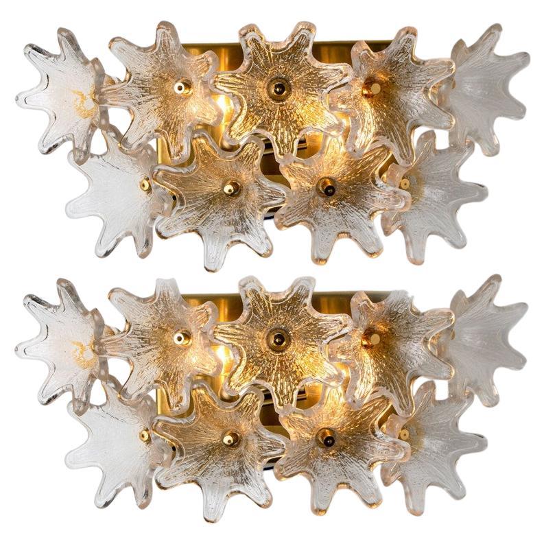 1 di 3 coppie di grandi lampade da parete in vetro di Murano in ottone e oro di Paolo Venini per VeArt