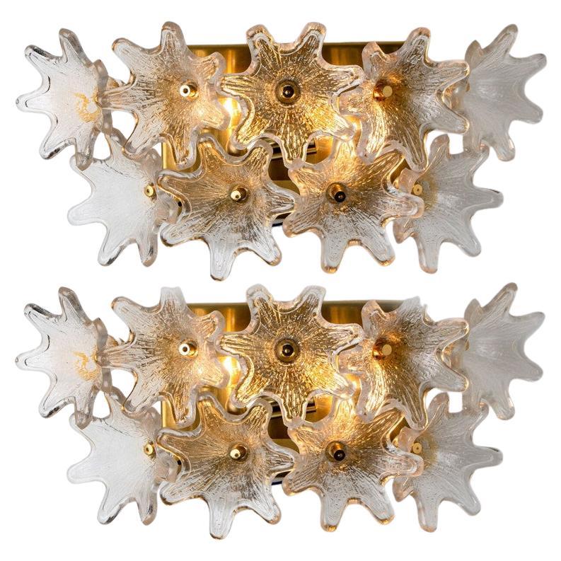 1 di 3 coppie di grandi lampade da parete in vetro di Murano in ottone e oro di Paolo Venini per VeArt in vendita