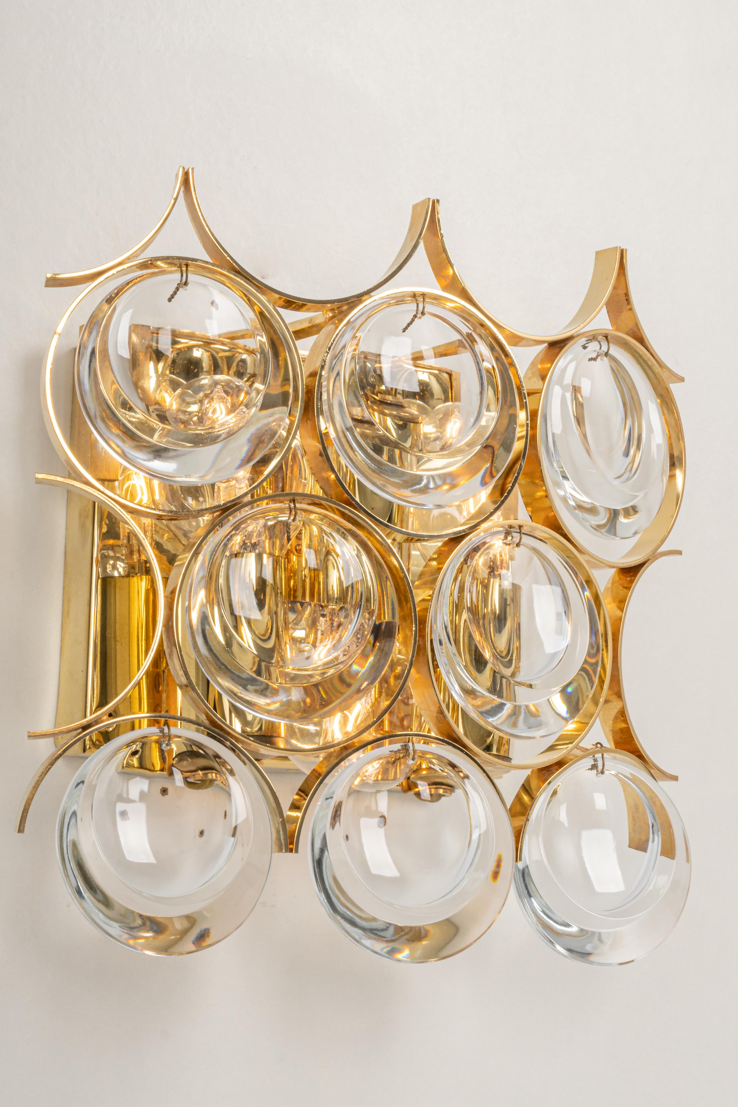 Mid-20th Century 1 of 3 Pairs of Crystal Wall Lights, Sciolari Design, Palwa, Germany, 1960s For Sale