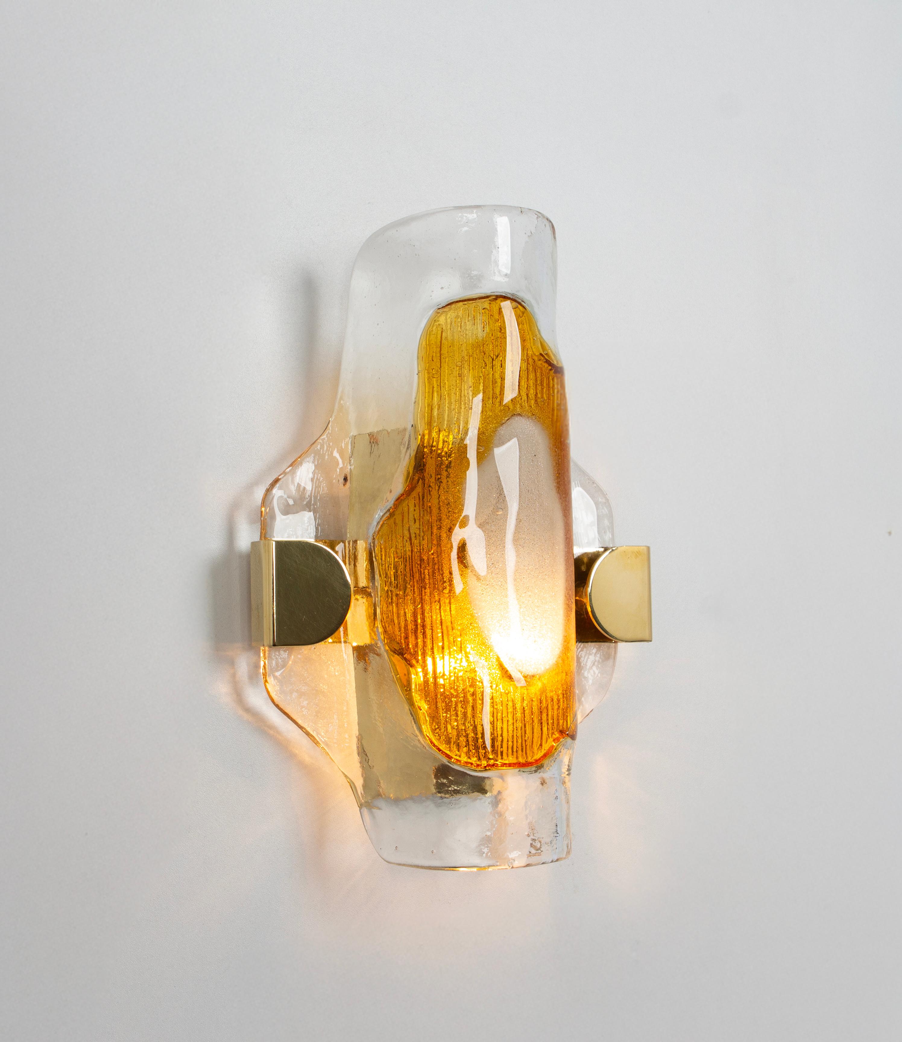 German 1 of 3 Pairs of Murano Glass Wall Sconce in style Barovier & Toso, Italy, 1970s For Sale