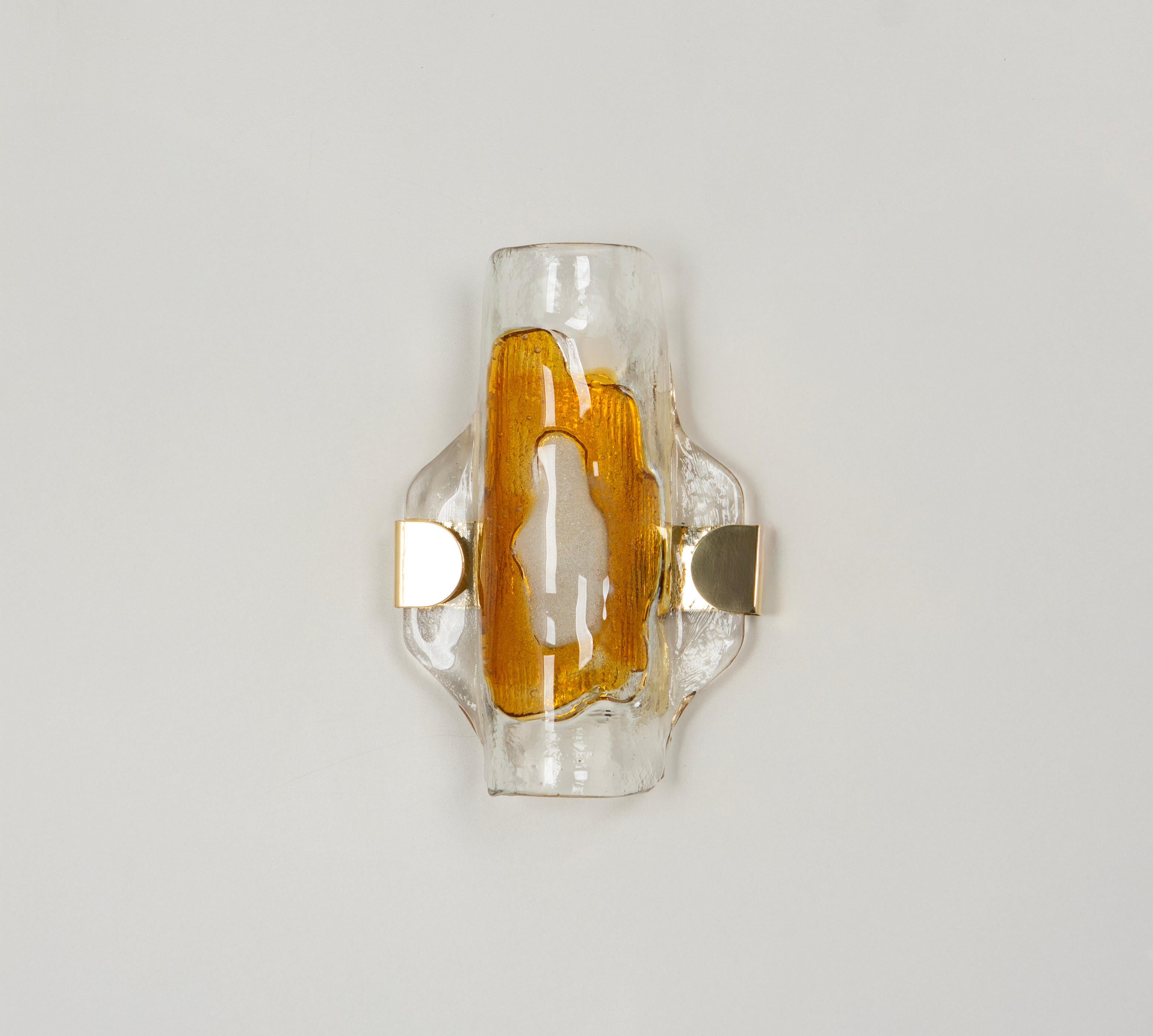 Late 20th Century 1 of 3 Pairs of Murano Glass Wall Sconce in style Barovier & Toso, Italy, 1970s For Sale