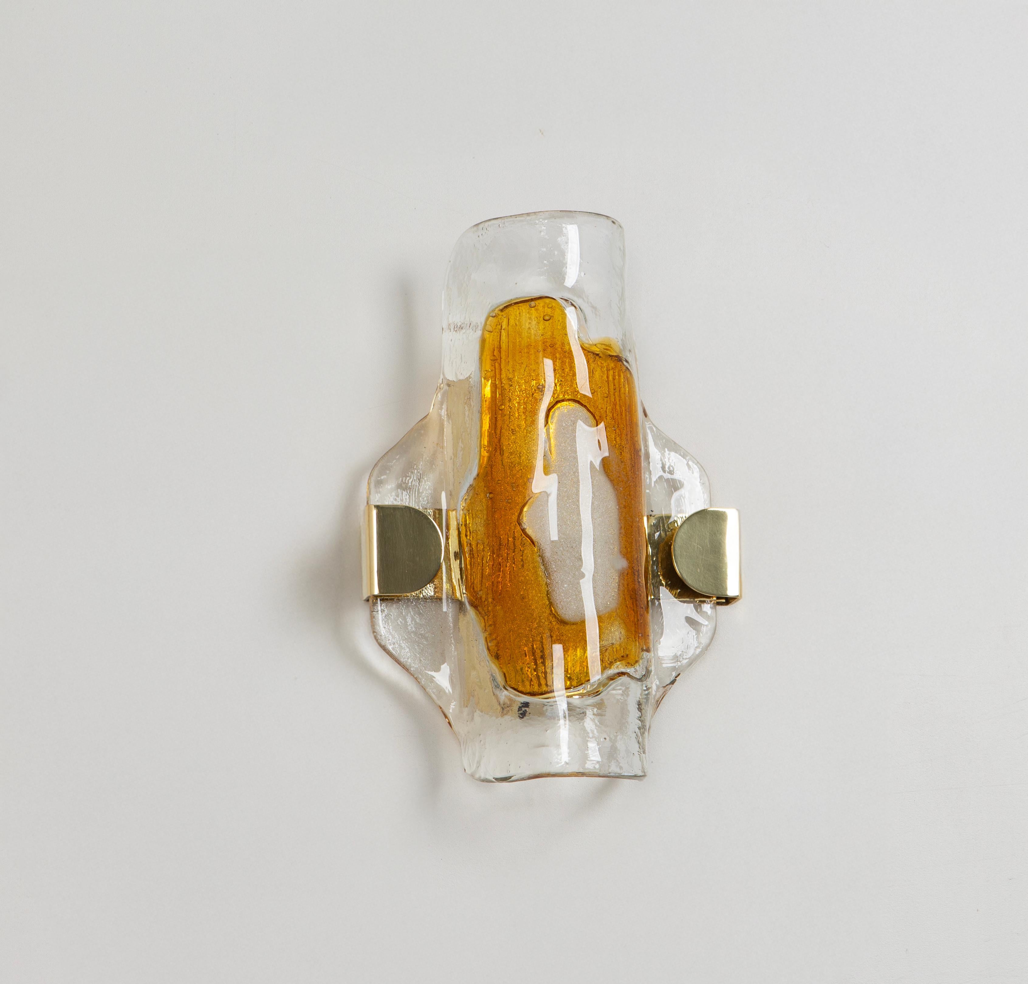 Brass 1 of 3 Pairs of Murano Glass Wall Sconce in style Barovier & Toso, Italy, 1970s For Sale