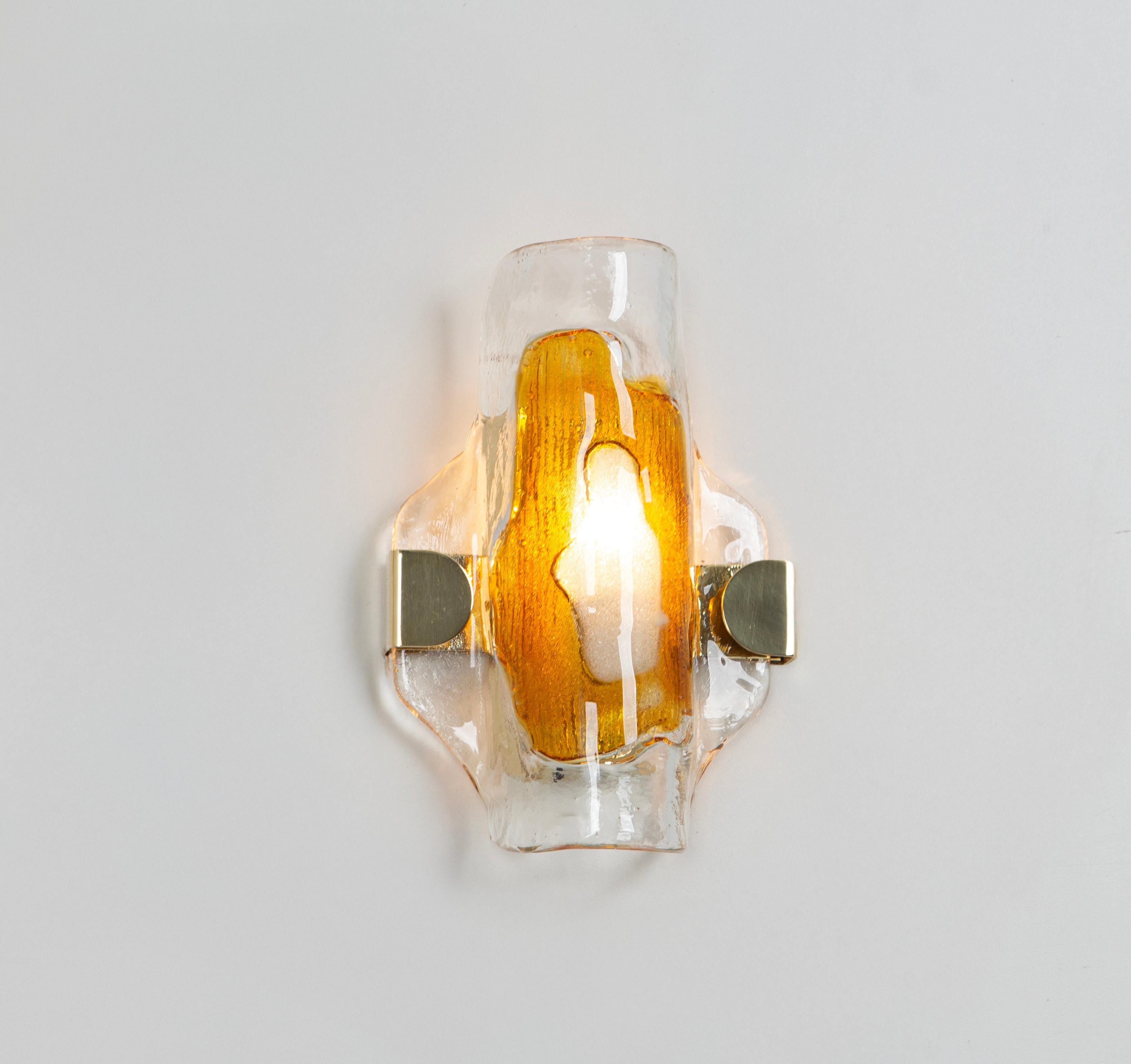 1 of 3 Pairs of Murano Glass Wall Sconce in style Barovier & Toso, Italy, 1970s For Sale 1