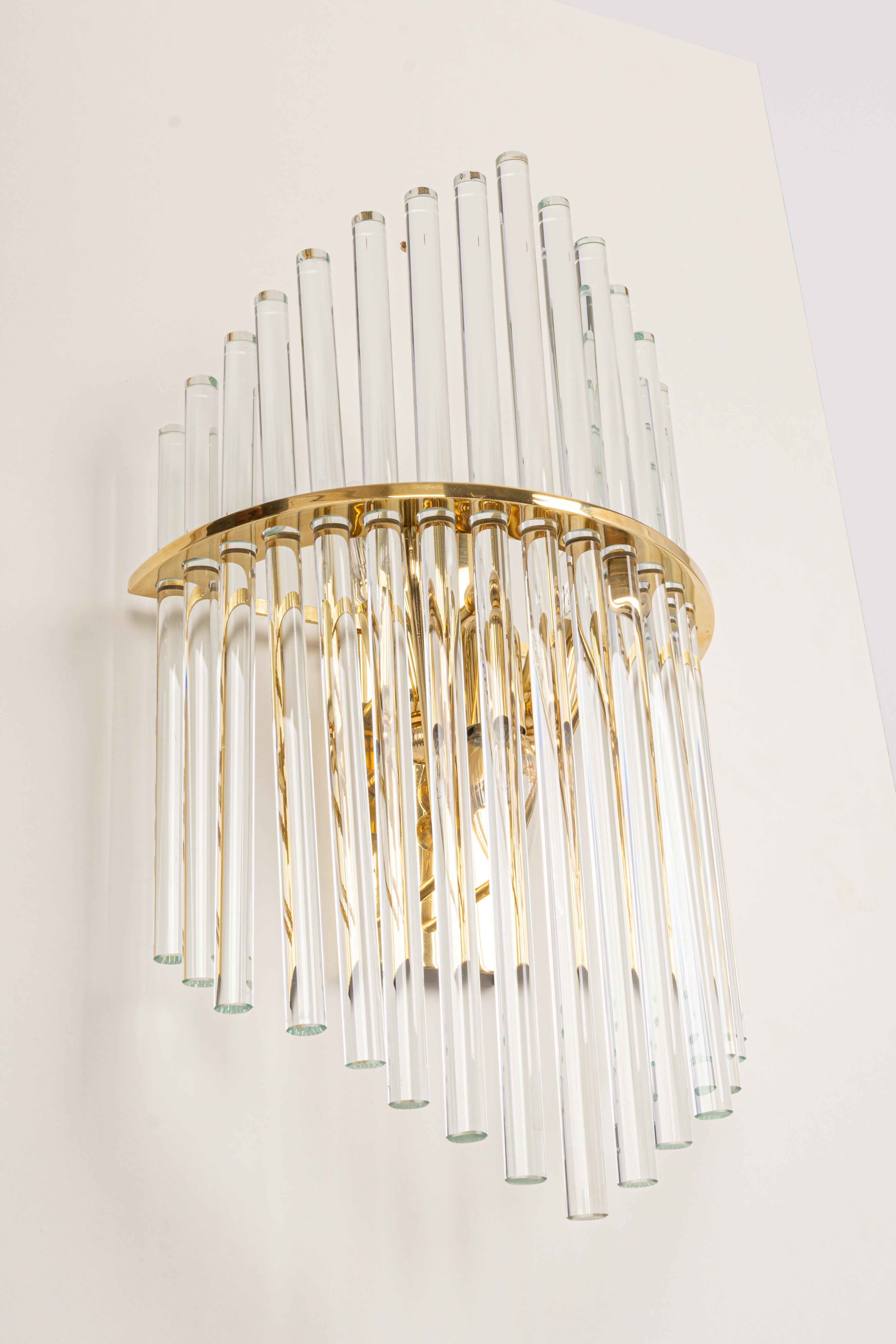 Brass 1 of 3 Pairs of Wonderful Crystal Rod Sconces by Christoph Palme, Germany, 1970s For Sale