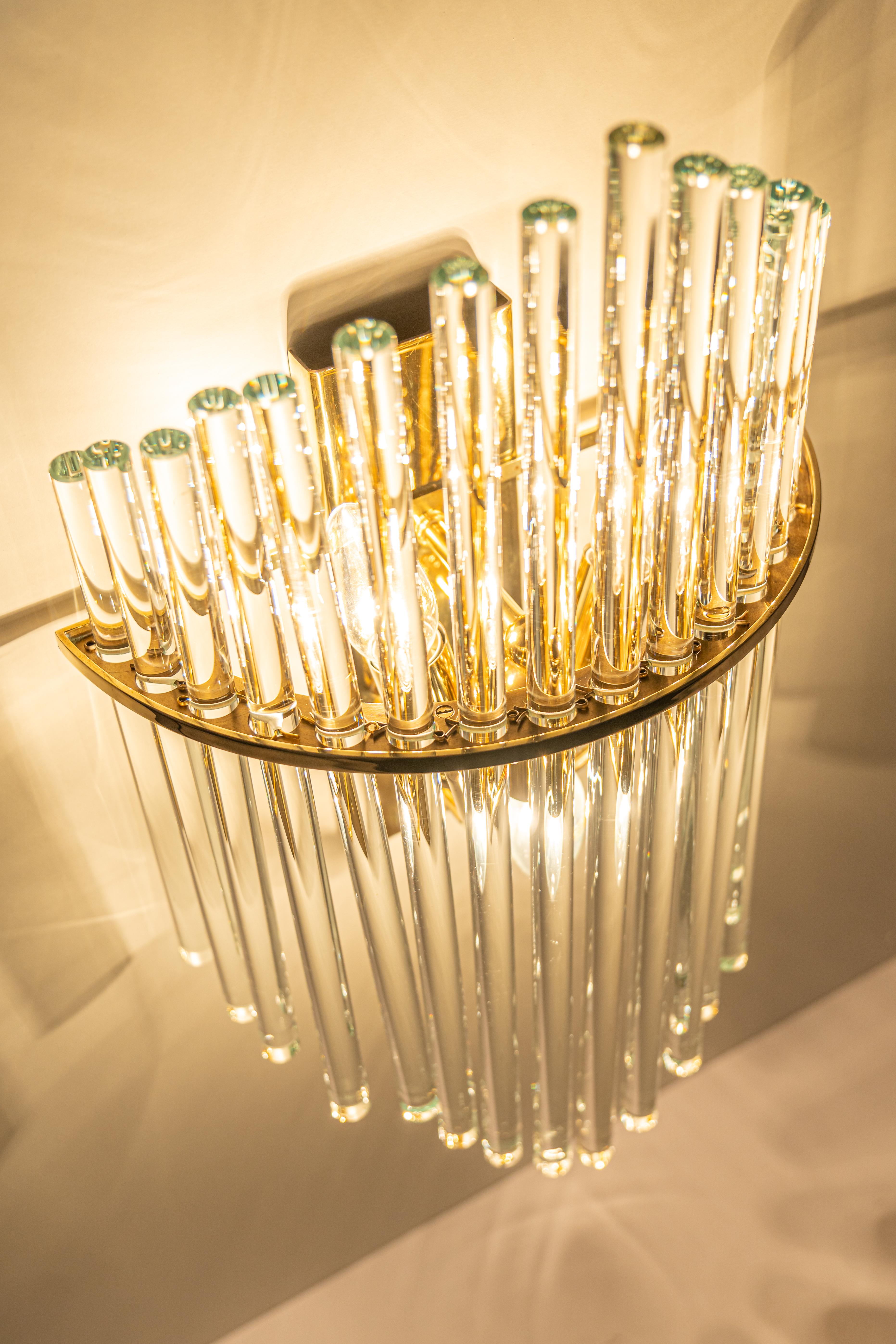 1 of 3 Pairs of Wonderful Crystal Rod Sconces by Christoph Palme, Germany, 1970s For Sale 2